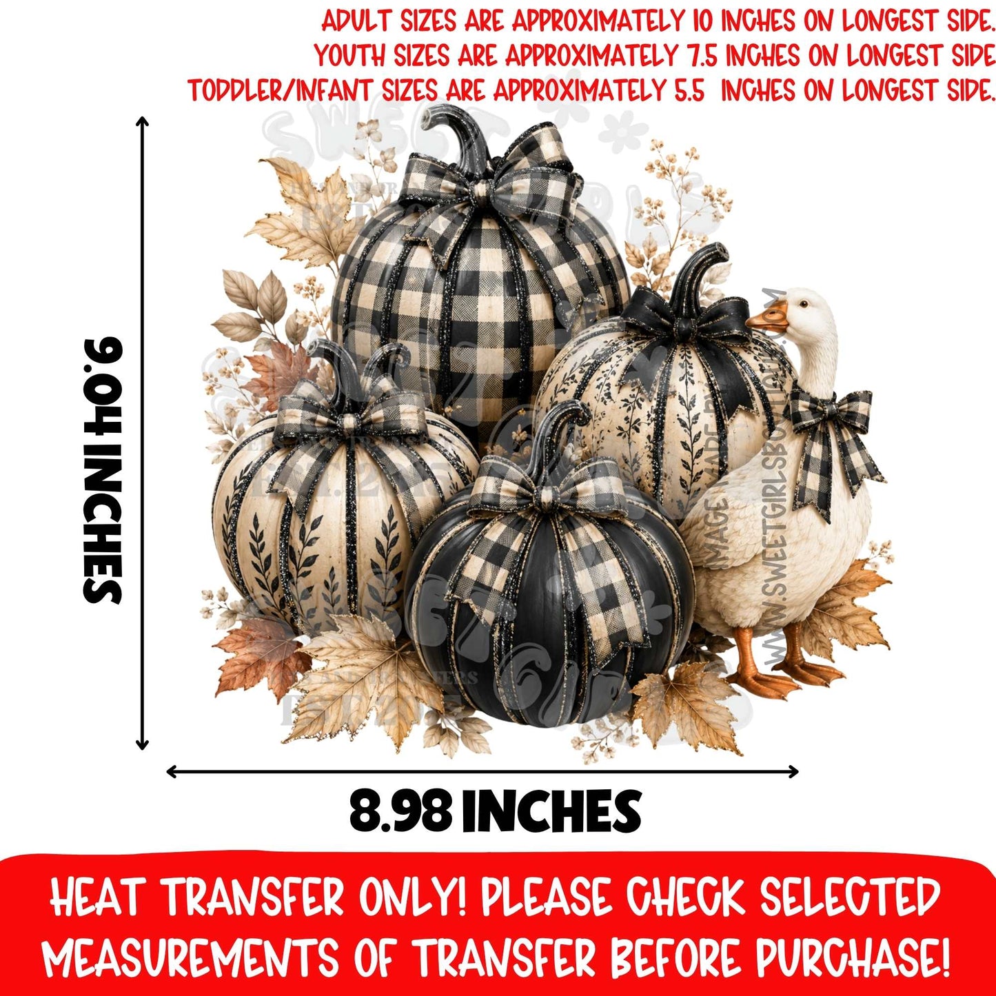 Fall Goose Buffalo Plaid Pumpkin Farmhouse DTF Heat Transfer, Ready To Press, NOT A SHIRT