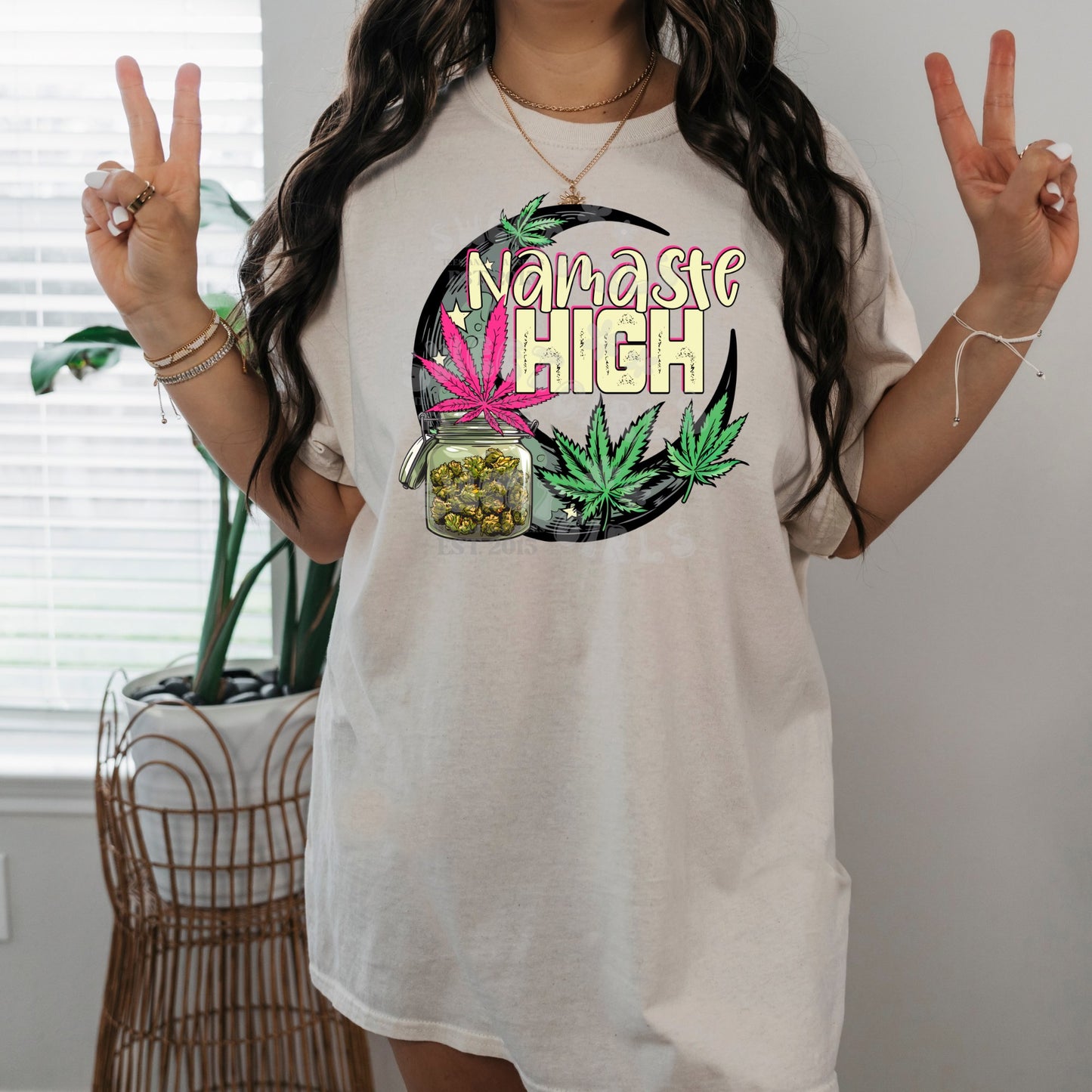 Moon Leaves and Jar DTF HEAT TRANSFER – Mystical Boho Zen Style Direct to Film for Shirts, Hoodies & Decor – Cold Peel Ready to Press Iron-On Transfer