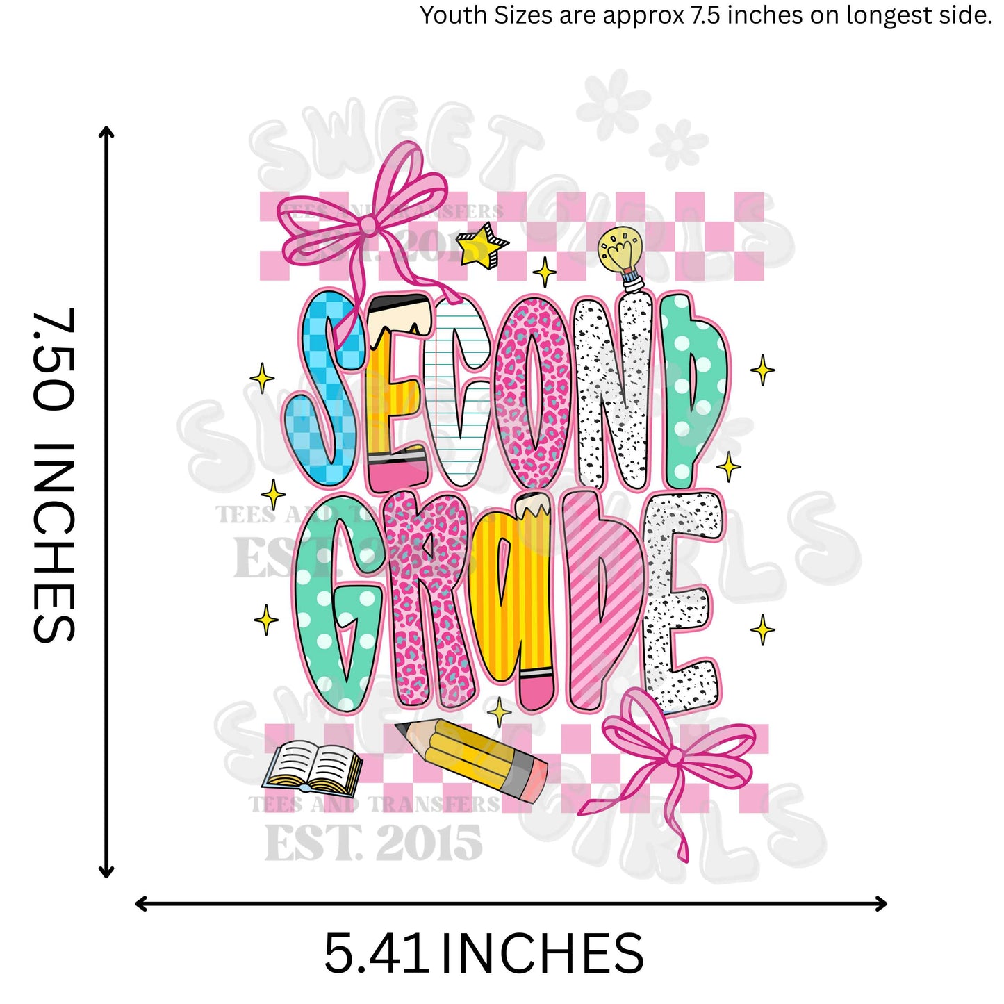 Colorful First Day DTF Transfer – Ready to Press Back to School Iron-On – Bows, Pencils, Supplies & Pattern Print for Teachers & Students