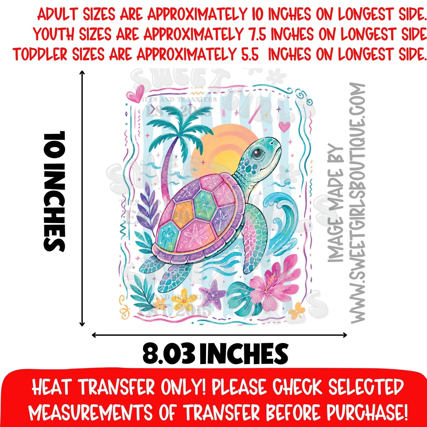 Pastel Sea Turtle Tropical Beach DTF Heat Transfer NOT A SHIRT
