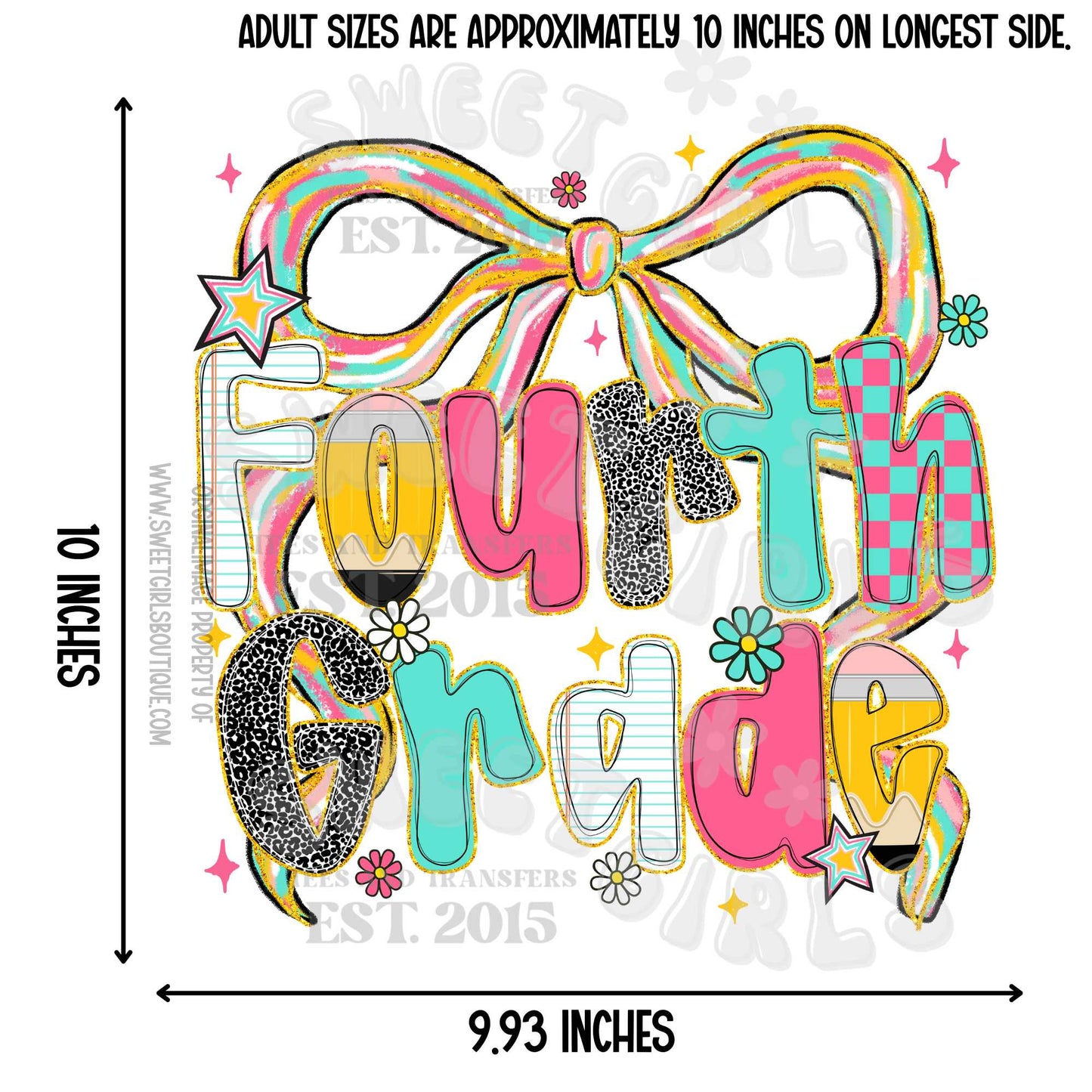 Colorful Faux Glitter Stars & Leopard - Pastel Coquette Bow DTF Transfers – PreK to 4th Grade Back to School Iron-On for Girls & Teachers – Heat Transfer Design