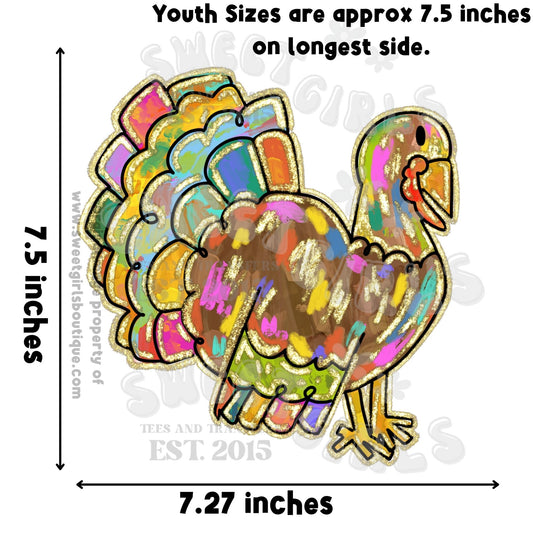 Colorful Turkey DTF Heat Transfer – Vibrant Thanksgiving Iron-On Shirt Design