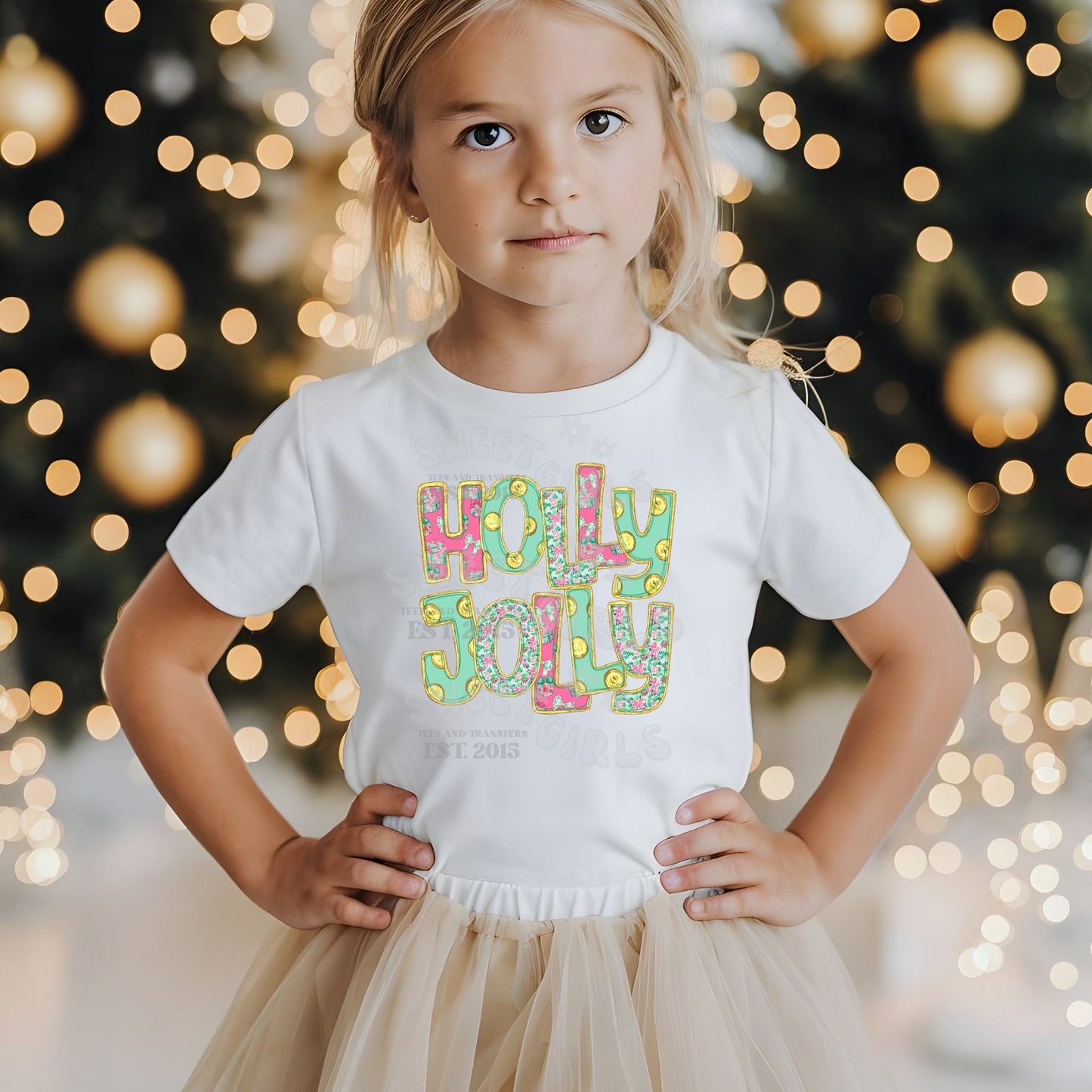 Holly Jolly DTF Heat Transfer – Festive Christmas Iron-On Design for Kids Tees