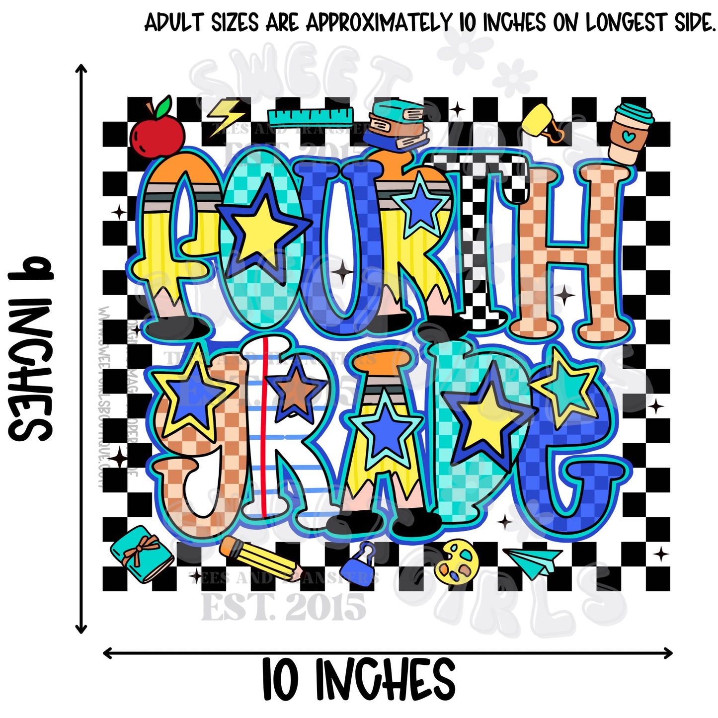 Star Checker Back to School DTF Transfers – Pre-K to 5th Grade Heat Press Designs for Kids' Shirts