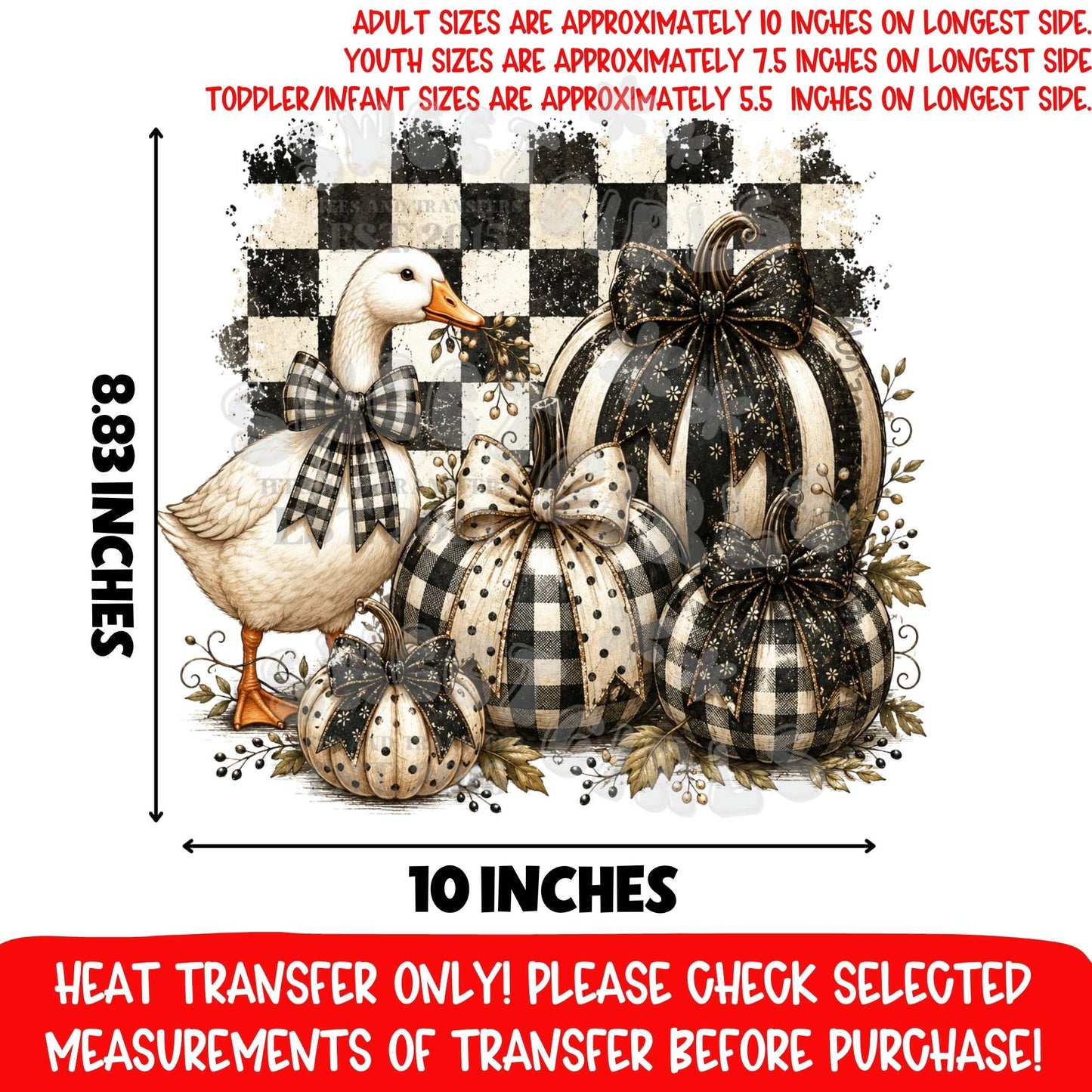 Black White Buffalo Plaid Goose Pumpkin Fall DTF Heat Transfer, Ready To Press, NOT A SHIRT