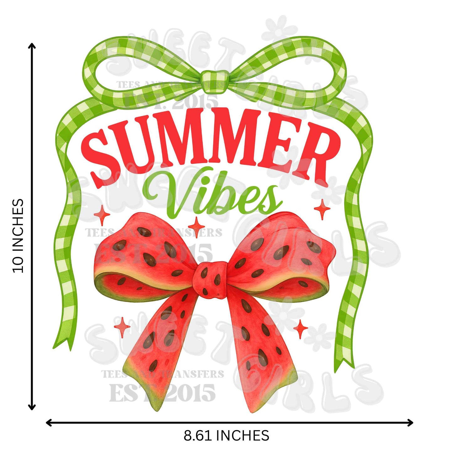 Watermelon Bow & Summer Vibes DTF Transfer – Watermelon Melon Coquette Iron-On Heat Transfer | Gingham Style for Summer Crafts