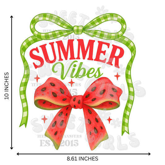 Watermelon Bow & Summer Vibes DTF Transfer – Watermelon Melon Coquette Iron-On Heat Transfer | Gingham Style for Summer Crafts