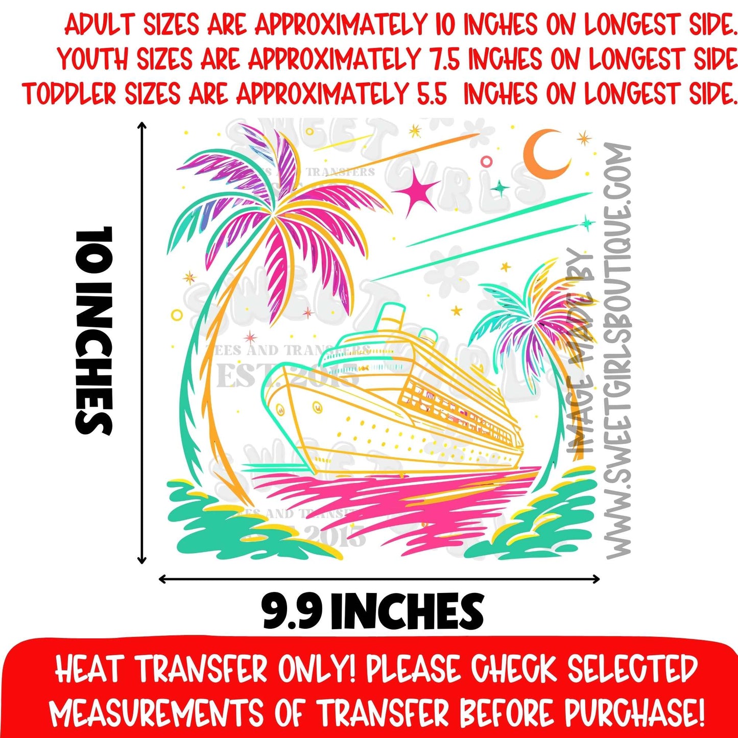 CRUISE CRUISE DTF HEAT TRANSFER IRON ON CRUISE SHIP VACATION TROPICAL NEON TRAVEL DTF HEAT TRANSFER IRON ON PRINTABLE TRANSFER NOT A SHIRT DTF HEAT TRANSFER PRESS READY BOUTIQUE DIY SMALL BUSINESS