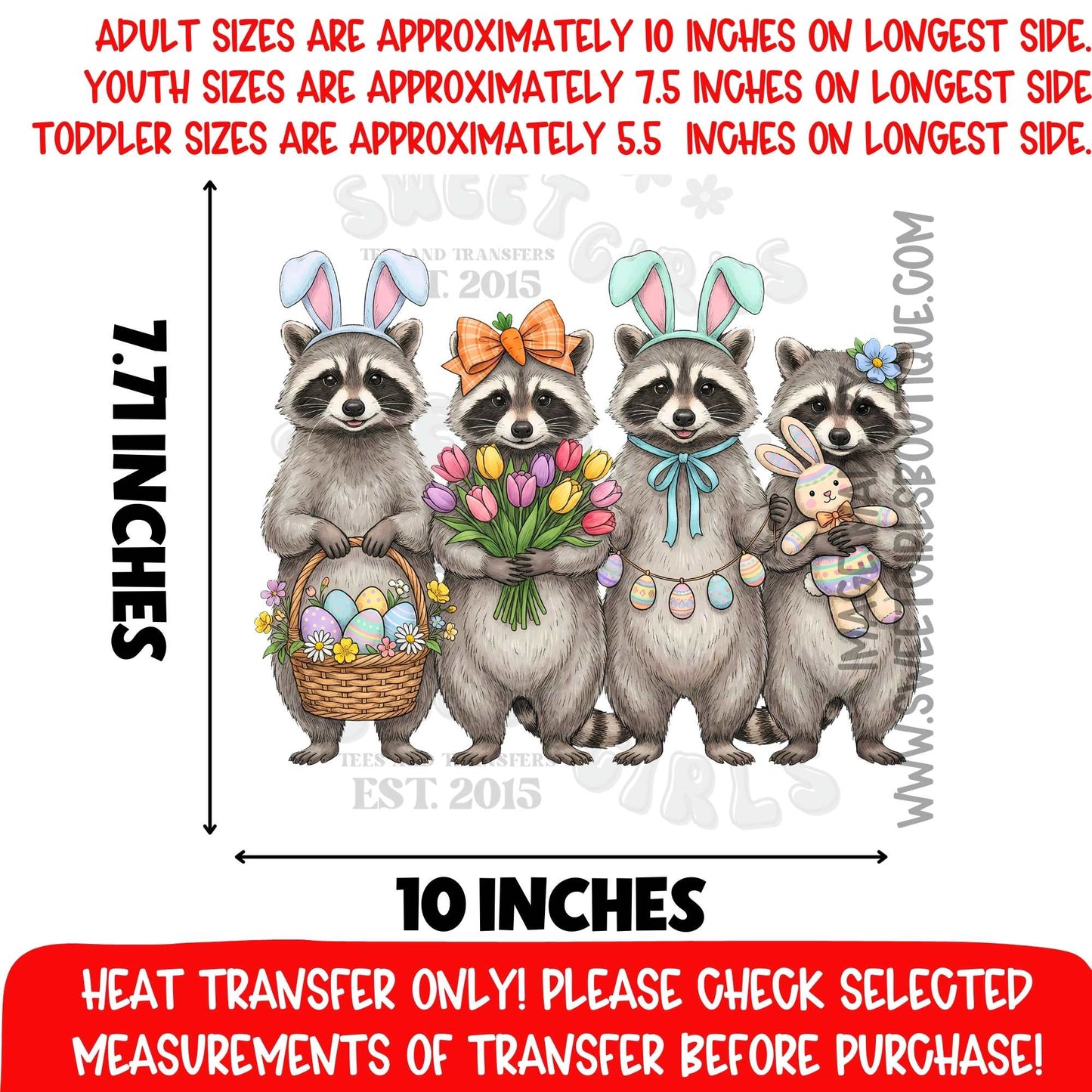 EASTER RACCOON RACCOON DTF HEAT TRANSFER IRON ON EASTER BUNNY RACCOON CUTE SPRING KIDS DTF HEAT TRANSFER IRON ON PRINTABLE TRANSFER NOT A SHIRT DTF HEAT TRANSFER PRESS READY BOUTIQUE DIY SMALL BUSINESS