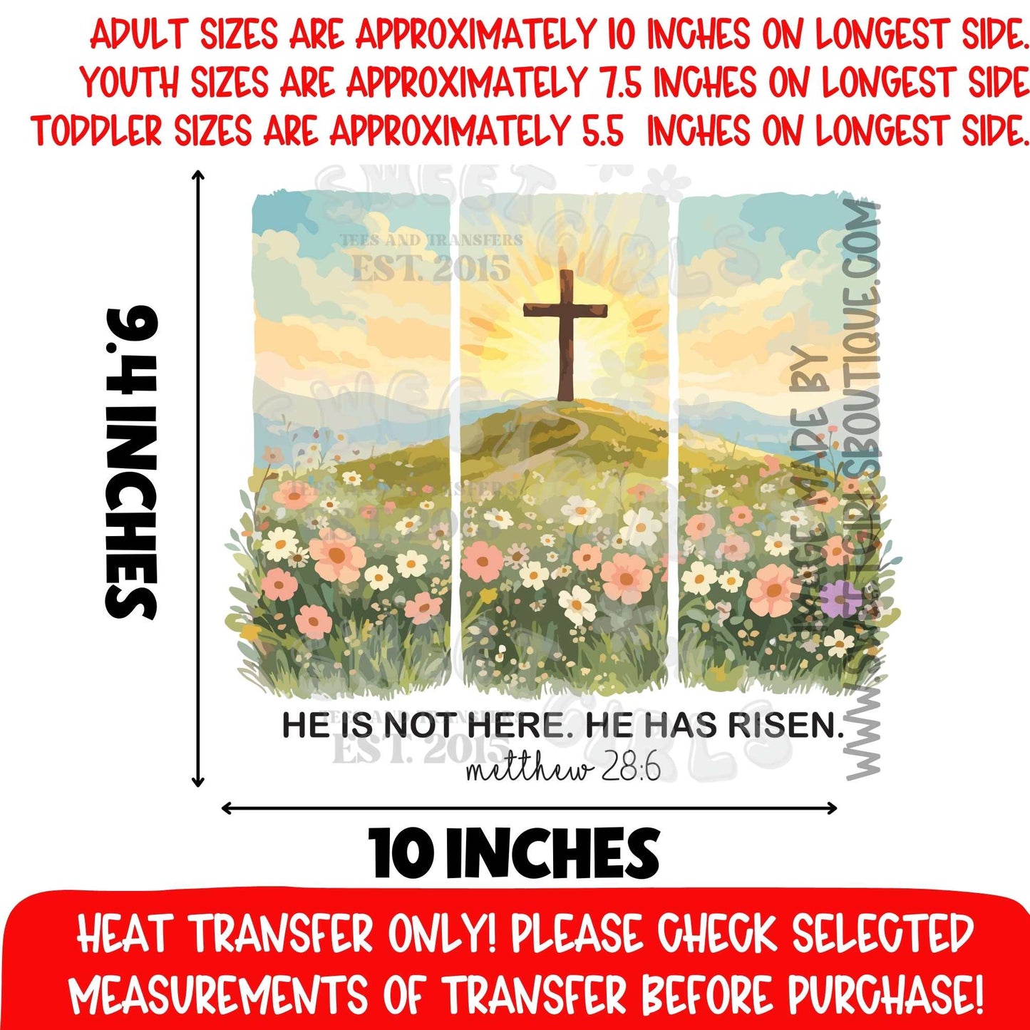 HE IS RISEN HE IS RISEN DTF HEAT TRANSFER IRON ON CHRISTIAN EASTER CROSS RESURRECTION SCRIPTURE DTF HEAT TRANSFER IRON ON PRINTABLE TRANSFER NOT A SHIRT DTF HEAT TRANSFER PRESS READY BOUTIQUE DIY SMALL BUSINESS