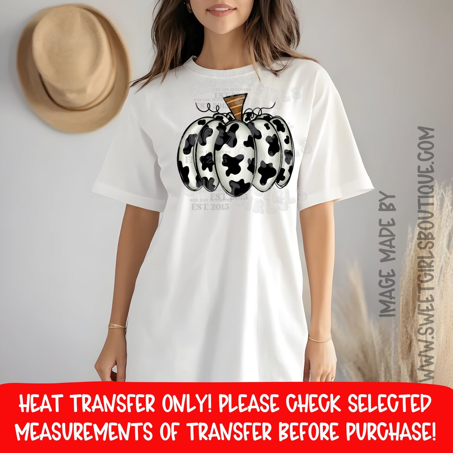 Cow Print Pumpkin DTF Heat Transfer - Fall Farmhouse Western Pumpkin Shirt Print for Adults, Youth, Toddler, Pocket Sizes
