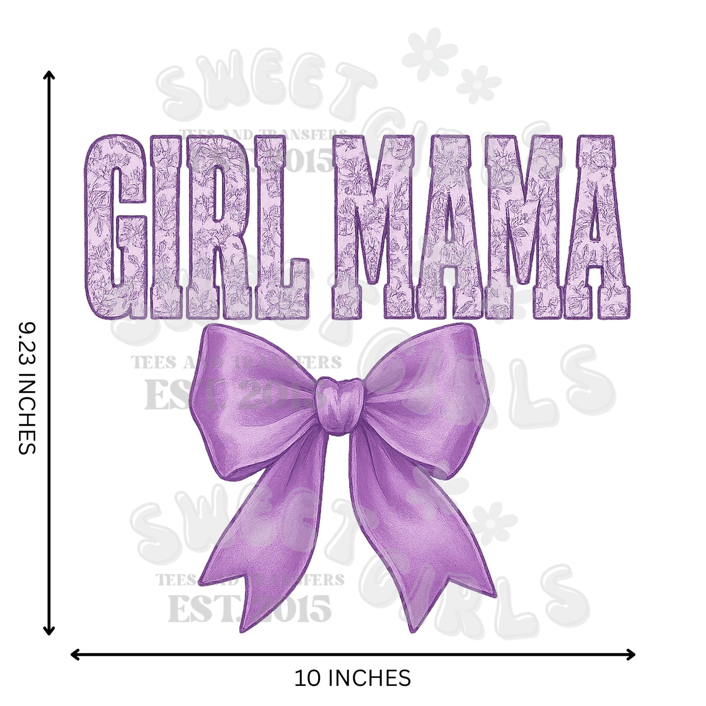 GIRL MAMA Lavender Bow DTF Transfer – Soft Purple Floral Letters Iron-On – Cute Feminine Mom Life Heat Transfer for Shirts, Sweatshirts, Totes – Press Ready