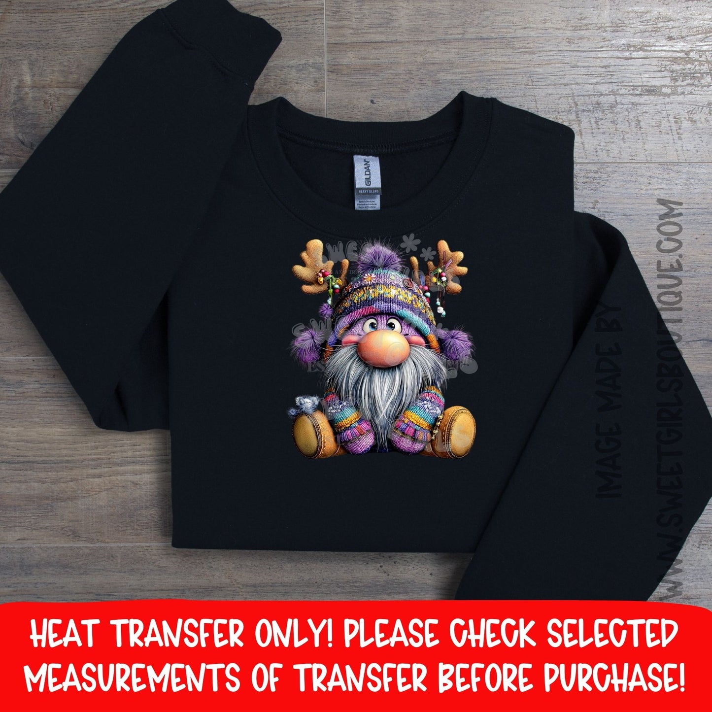 Colorful Knit Reindeer Gnome DTF Heat Transfer – Cozy Christmas Nordic Gnome Design – Cute Holiday Iron-On – NOT A SHIRT – Ready to Press Cold Peel Transfer