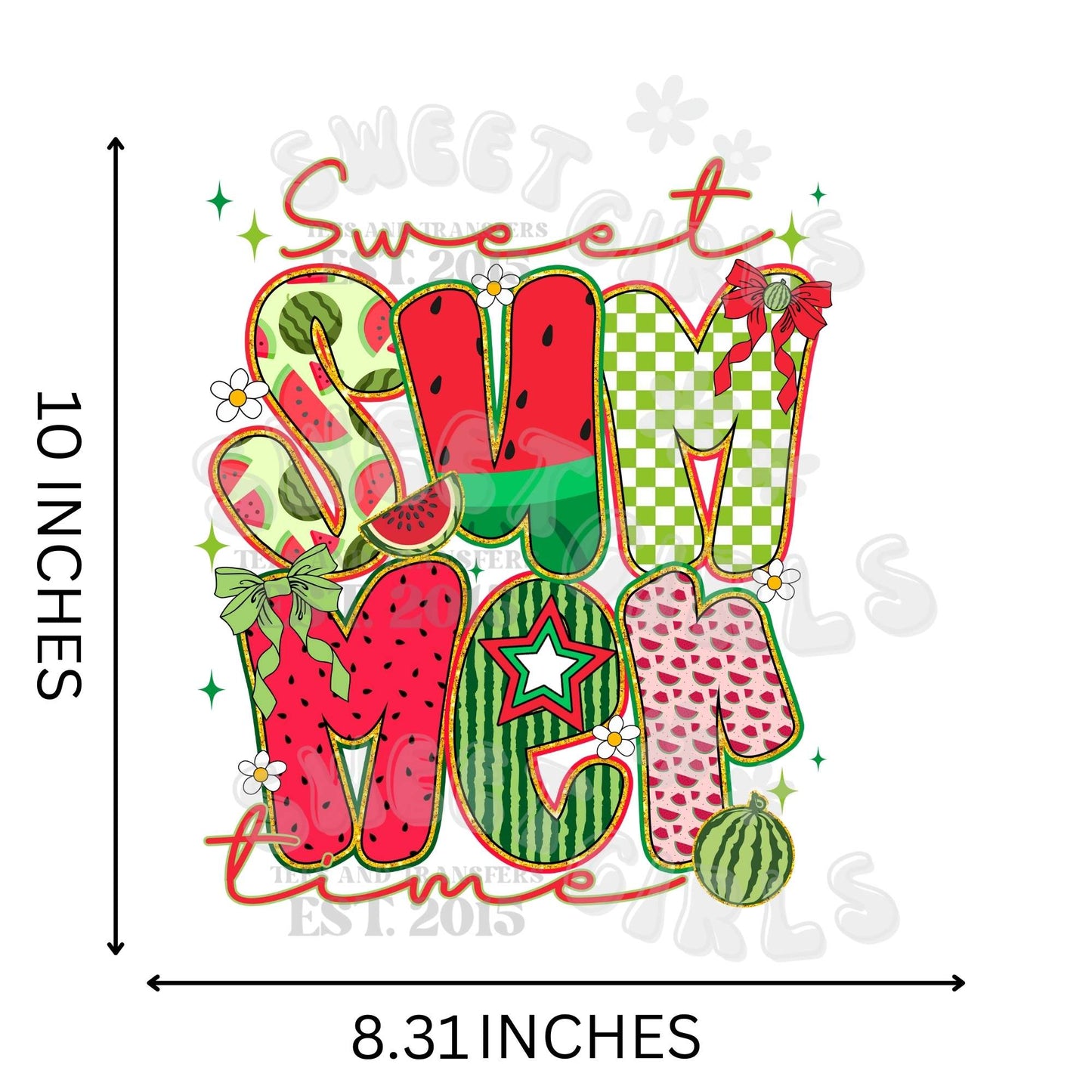 Sweet Summertime Watermelon Bow DTF Transfer – Summer Fruit Coquette HEAT TRANSFER – Iron-On Direct to Film for T-Shirts & Totes – Press Ready, Washable July Design