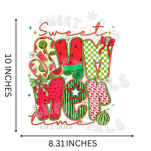 Sweet Summertime Watermelon Bow DTF Transfer – Summer Fruit Coquette HEAT TRANSFER – Iron-On Direct to Film for T-Shirts & Totes – Press Ready, Washable July Design