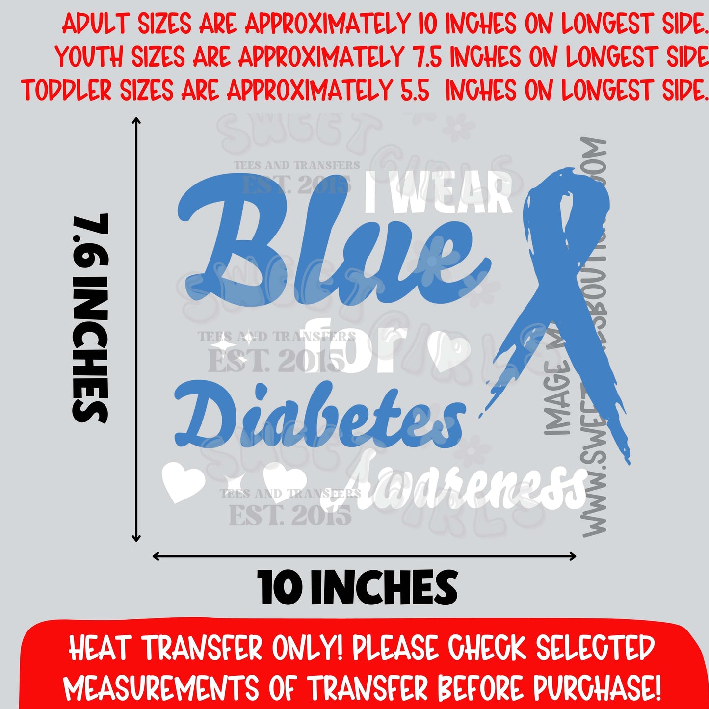 Wear Blue for Diabetes Awareness DTF Heat Transfer | Blue Ribbon November Iron On