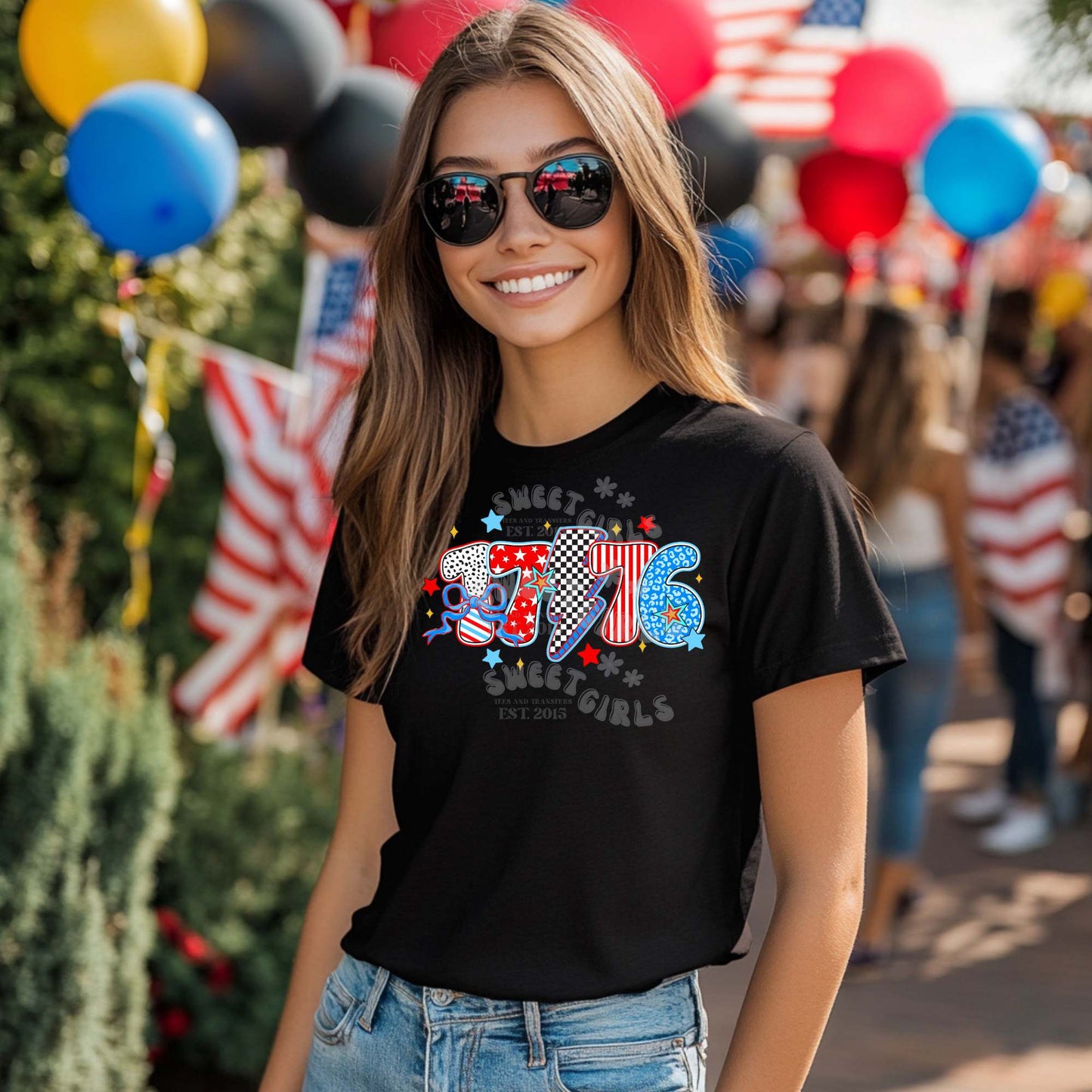 1776 Lightning Bolt Bow July 4th DTF Heat Transfer – Patriotic Iron-On for T-Shirts, Bags & More – Direct to Film USA Print for Independence Day Decor