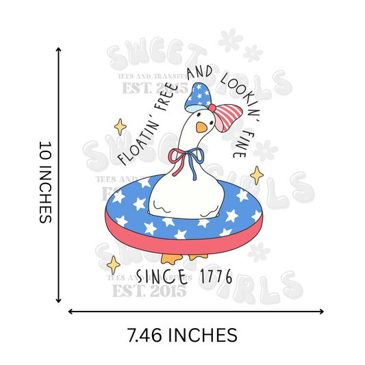 Floating Free Patriotic Goose Shirt – July 4th Duck Tube Graphic Tee – Retro USA Summer T-Shirt – Heat Transfer Iron-On for Women, Teens, and Moms