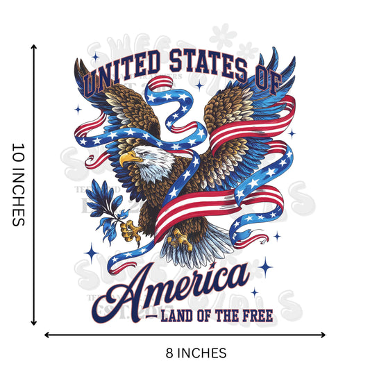 United States of America Eagle DTF Heat Transfer – Patriotic Flag Ribbon Iron-On Sticker for T-Shirts, Sweatshirts, Jeans, Bags & Fabric Decor – Washable and Long-Lasting Direct to Film Transfer for July 4th Apparel – Ready to Press