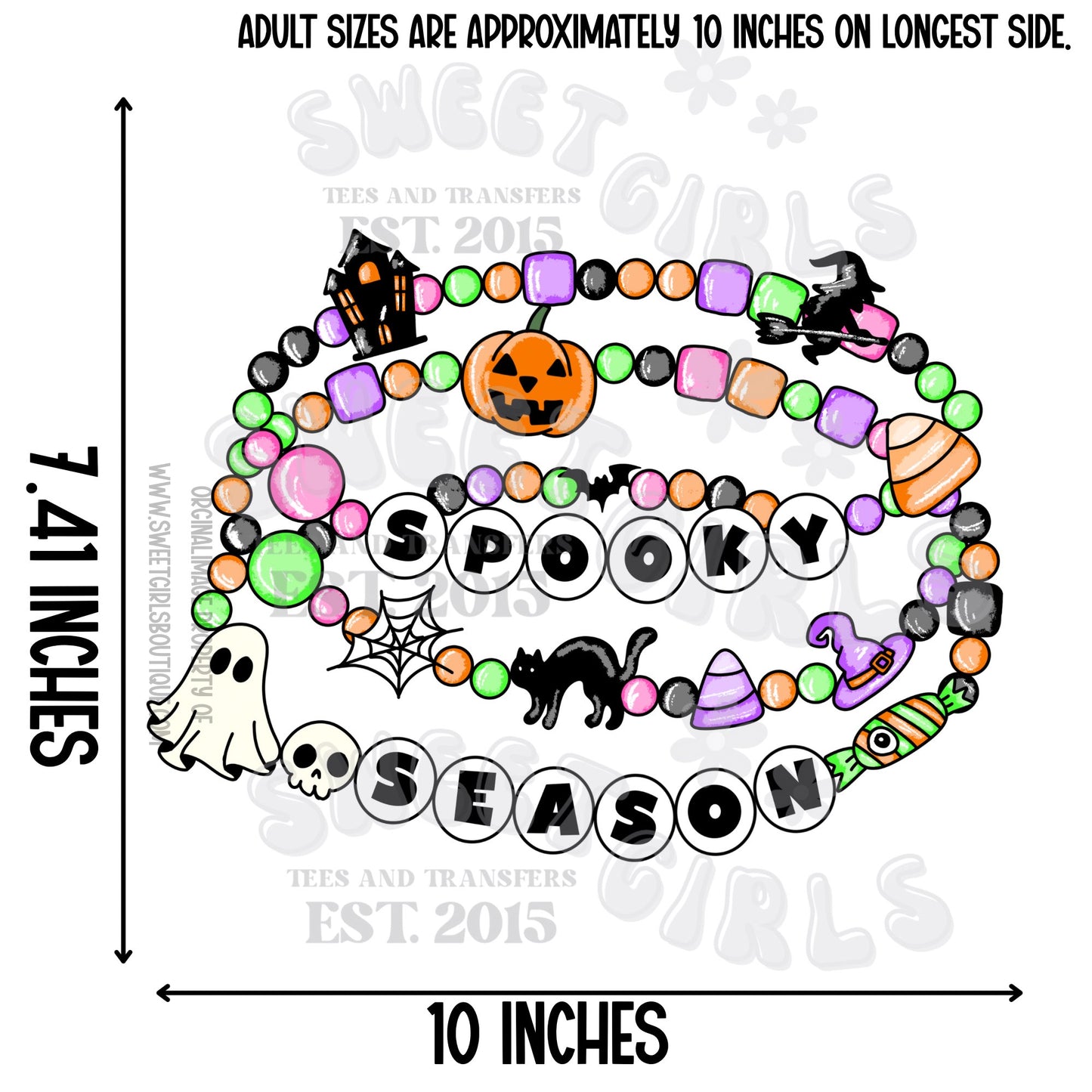 Spooky Season Beaded Bracelet Heat Transfer – Cute Halloween Candy DTF Iron-On Design