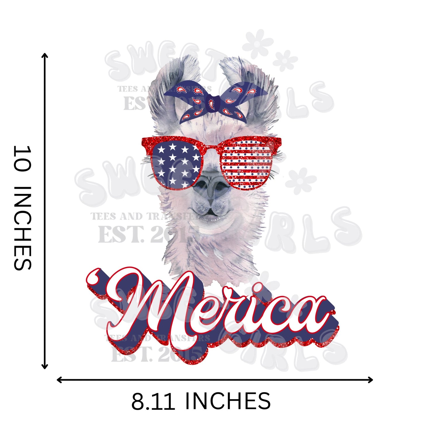 Merica Llama Sunglasses Bandana Bow DTF Heat Transfer – Patriotic 4th of July USA Iron-On for T-Shirts, Tumblers, Canvas Bags & More – Cold Peel & Second Press Ready
