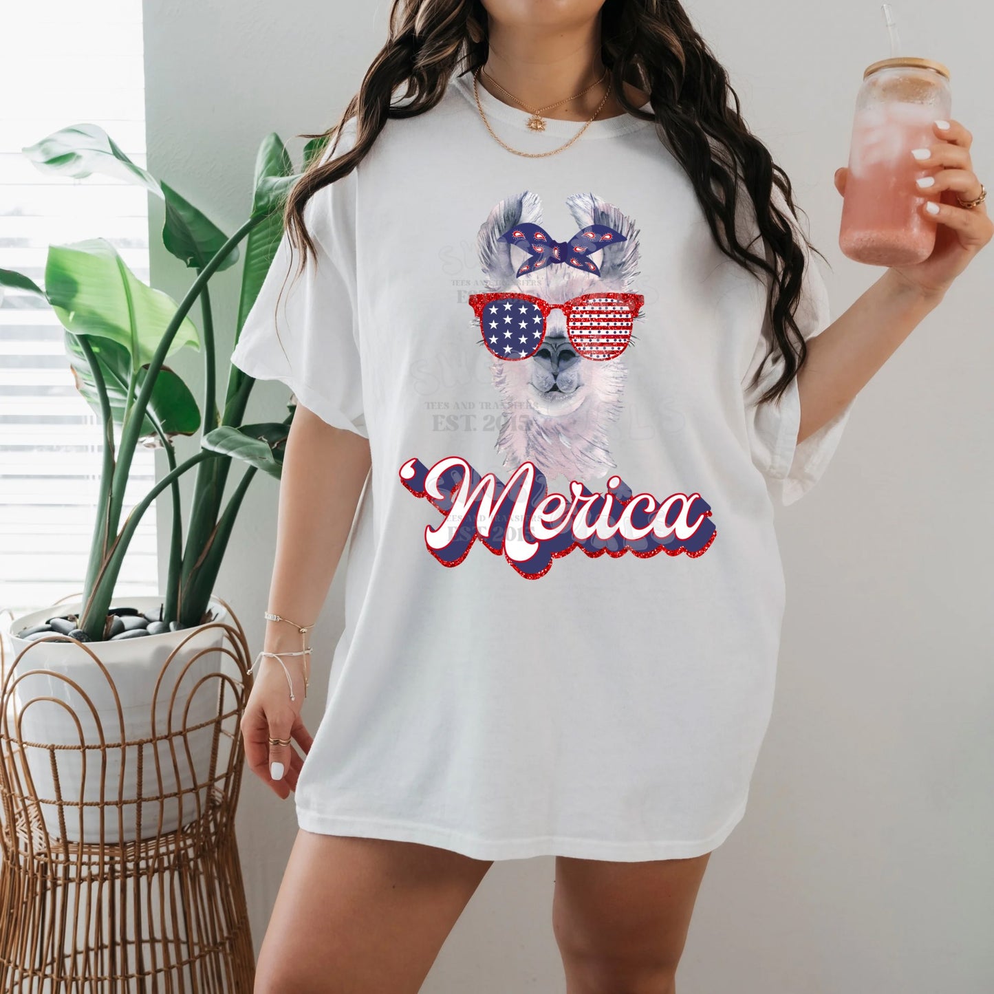 Merica Llama Sunglasses Bandana Bow DTF Heat Transfer – Patriotic 4th of July USA Iron-On for T-Shirts, Tumblers, Canvas Bags & More – Cold Peel & Second Press Ready