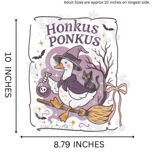 Honkus Ponkus Halloween Goose HEAT TRANSFER – Witch Duck with Broom and Potion DTF Iron-On for Spooky Season Shirts, Sweatshirts, and Totes – Durable, Washable, Cold Peel