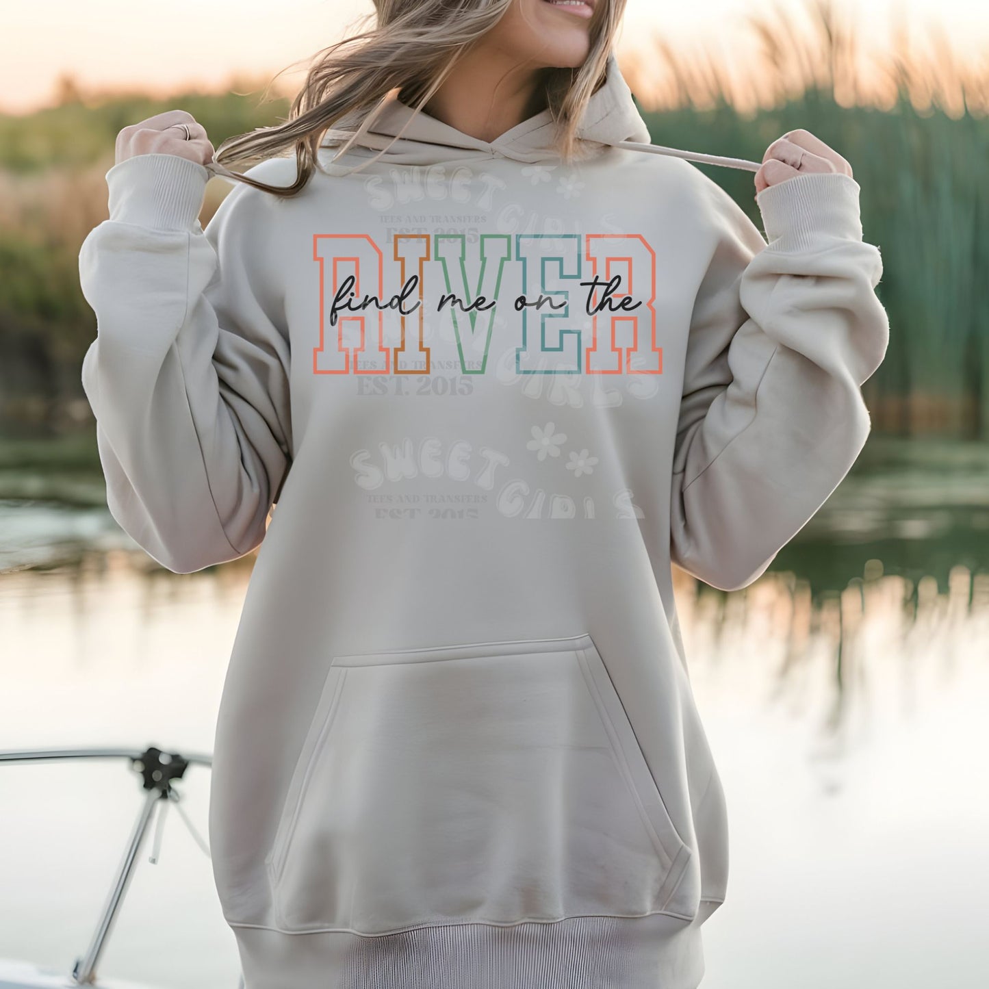 Find Me On The River Ready to Press HEAT TRANSFER – Direct to Film Transfer DTF for Shirts, Summer Float Apparel, Boat Life Vibes, Iron-On River Days