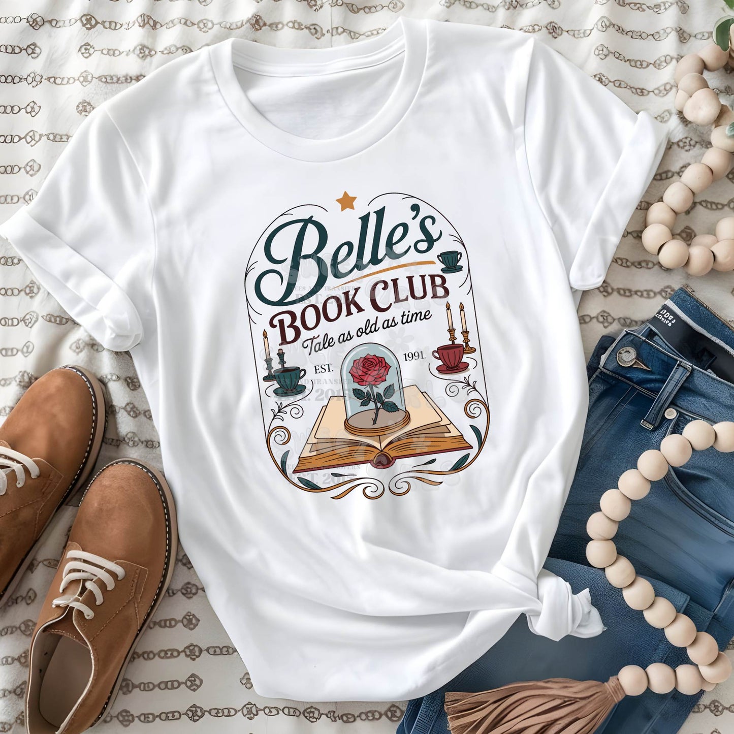 Book Club DTF Transfer – Tale as Old as Time Iron-On for Bookish Apparel – Ready to Press Heat Transfer for Readers & Disney-Inspired Shirts