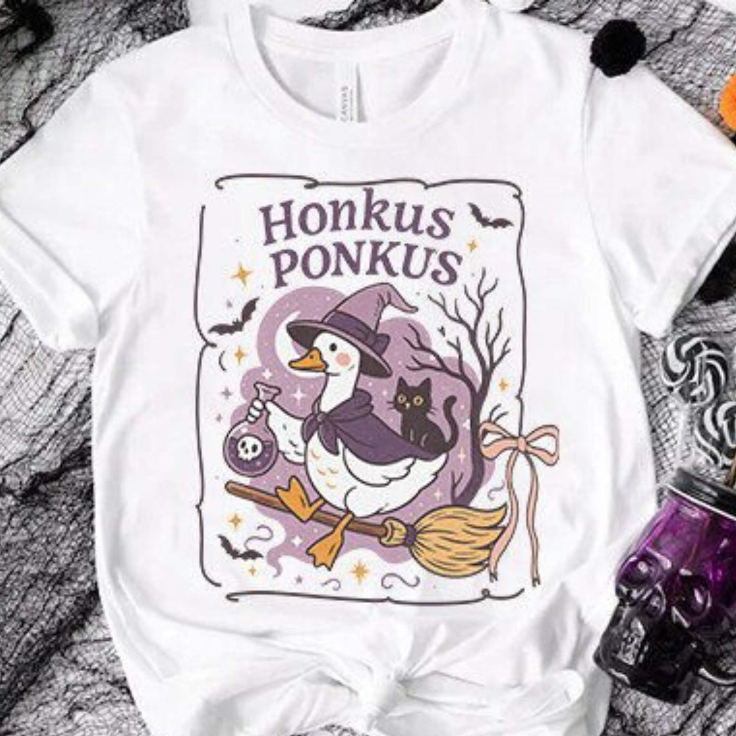 Honkus Ponkus Halloween Goose HEAT TRANSFER – Witch Duck with Broom and Potion DTF Iron-On for Spooky Season Shirts, Sweatshirts, and Totes – Durable, Washable, Cold Peel