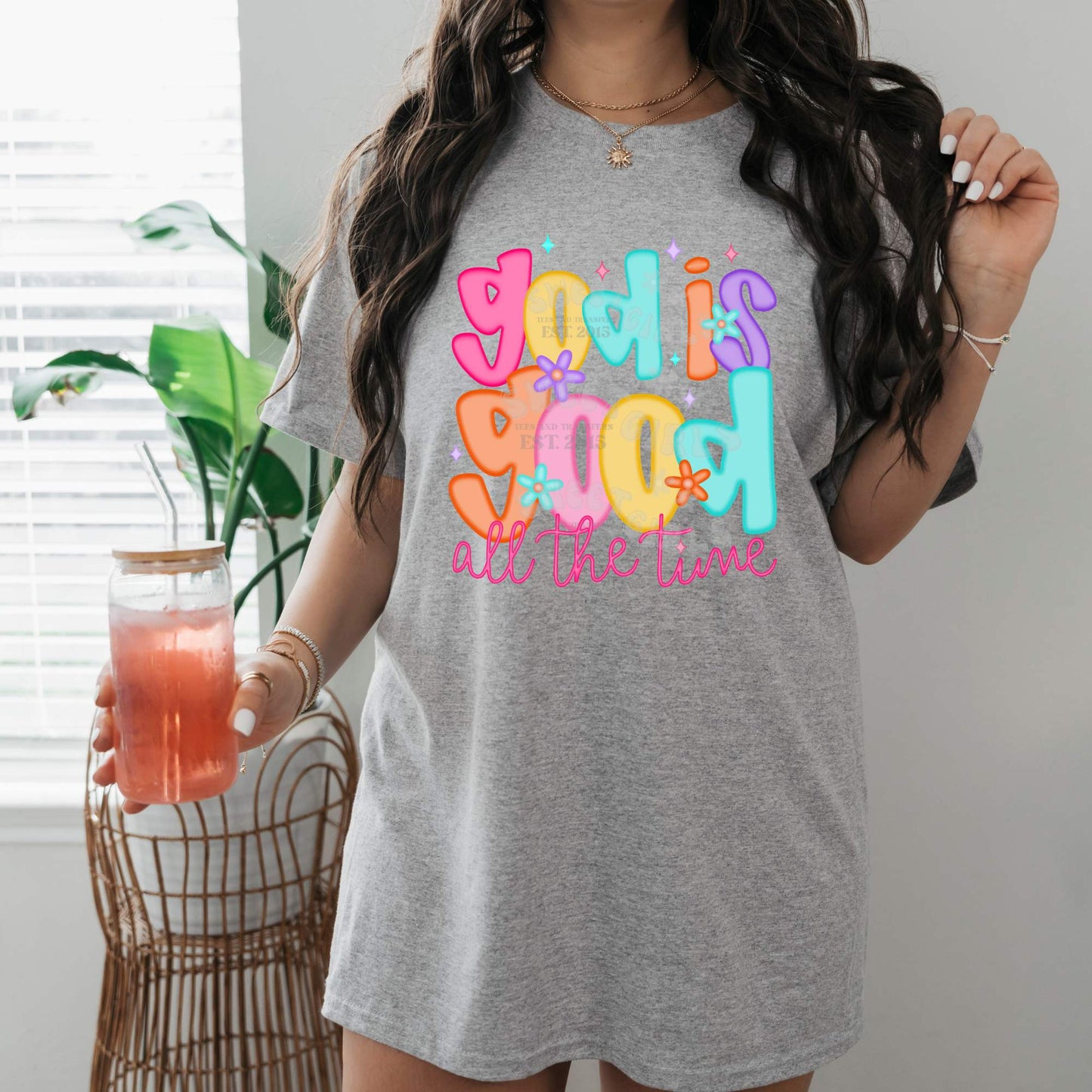 God Is Good All The Time HEAT TRANSFER – Ready to Press Direct to Film DTF Transfer for Shirts, Totes, and Apparel – Bright Pastel Faith Christian Iron-On – Washable Durable Cold Peel