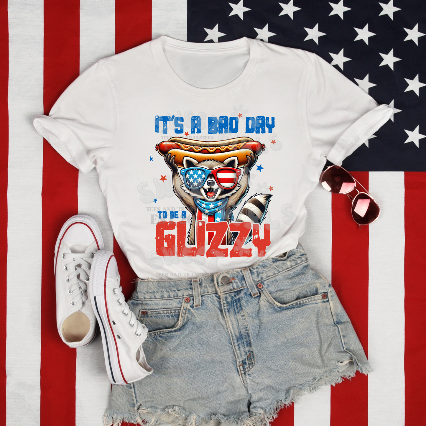 It’s a Bad Day to Be a Glizzy DTF Heat Transfer – Patriotic Raccoon with Hot Dog – Funny 4th of July Iron-On – Ready to Press Transfer for Tees & Tanks