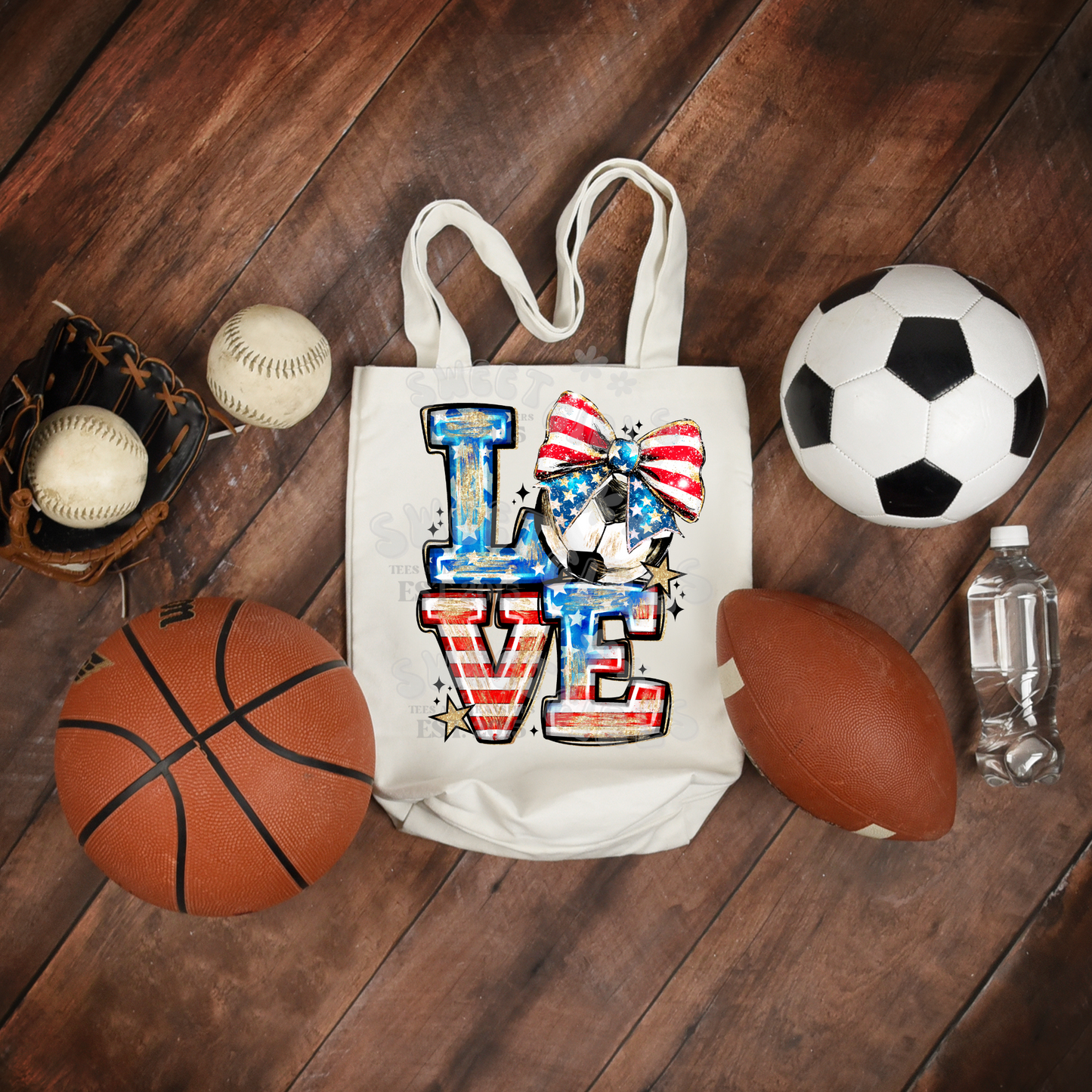LOVE Soccer Patriotic Bow DTF Transfer – Ready to Press USA Flag Iron-On Heat Transfer – July 4th Soccer Ball Shirt Design – Washable & Long-Lasting for T-Shirts & Fabric Decor