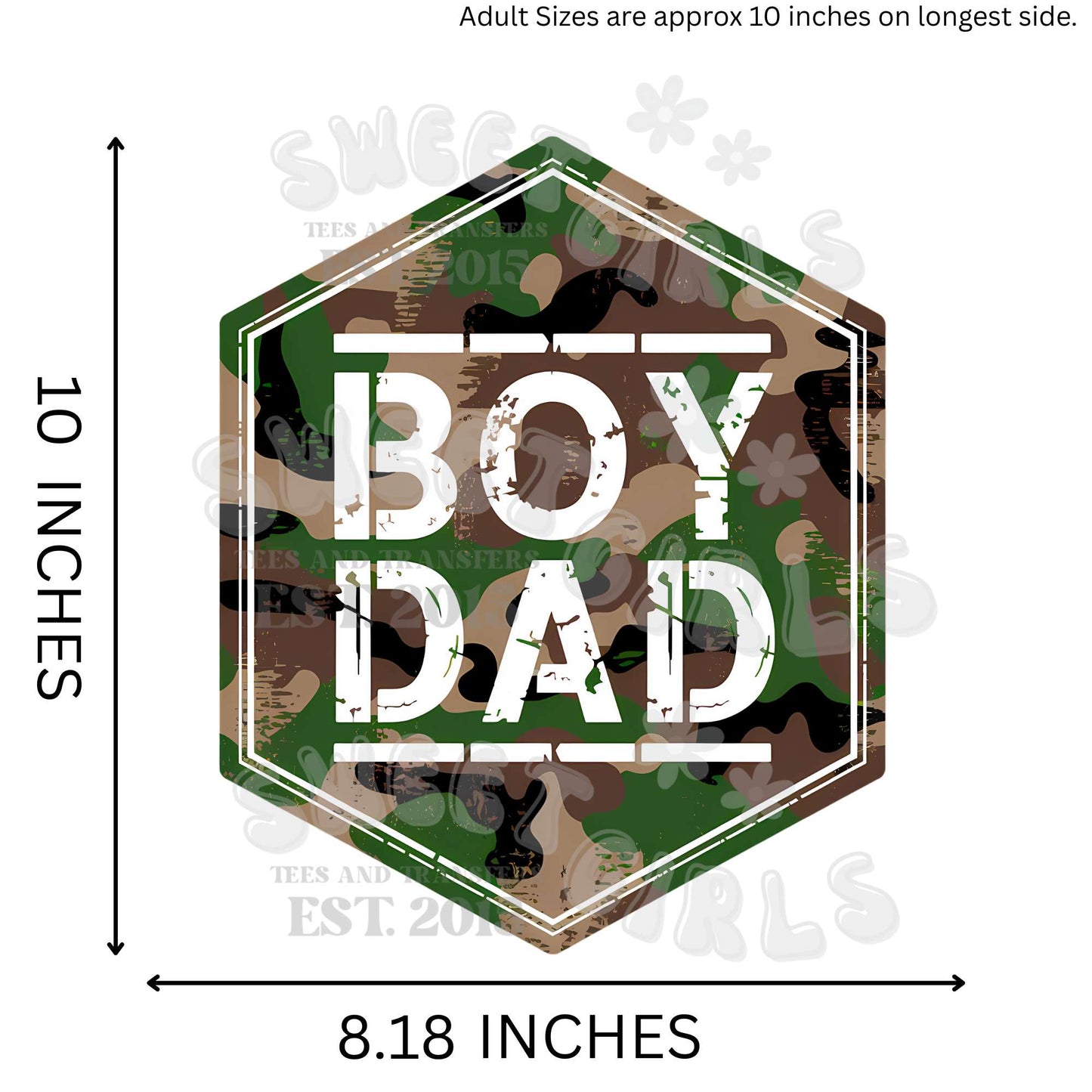 Ready to Press BOY DAD Camo Patch DTF Heat Transfer – Military-Inspired Direct to Film Iron-On for Shirts, Bags, and Decor – Durable, Washable Heat Press Transfer for Men, Gifts, Outdoors, Fathers
