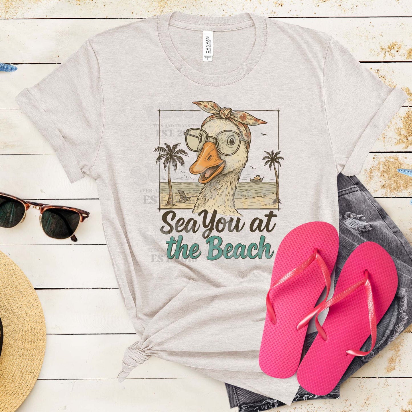 Sea You at the Beach Goose DTF Transfer – Retro Summer Iron-On HEAT TRANSFER – Direct to Film Sticker for T-Shirts, Bags, Coastal Decor – Washable, Press Ready