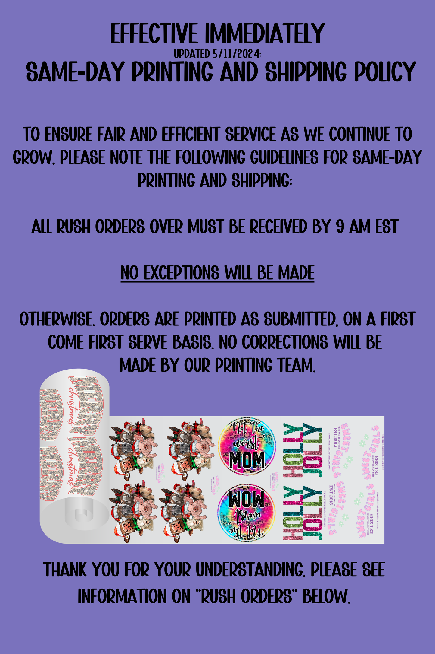 🌟TAT IS CURRENTLY 2-3 BUSINESS DAYS ON CUSTOM GANG SHEETS RUSH IS ONLY AVAILABLE BEFORE 9AM EST🌟 ** See listing for RUSH option