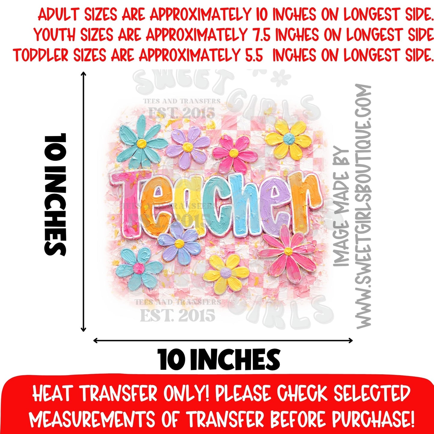 TEACHER TEACHER TEACHER pastel floral teacher heat transfer NOT A SHIRT teacher gift retro teacher flowers teacher DTF transfer