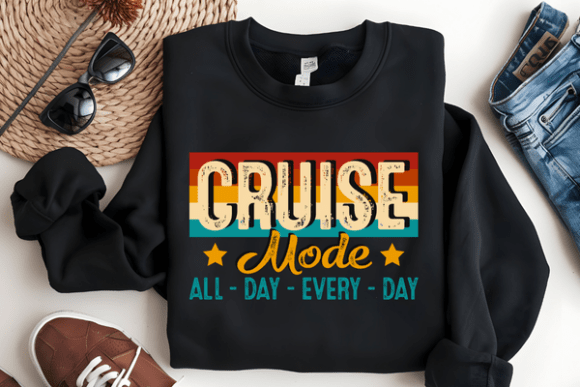 Cruise Mode All Day Every Day DTF Transfer – Retro Striped Nautical Vacation Design
