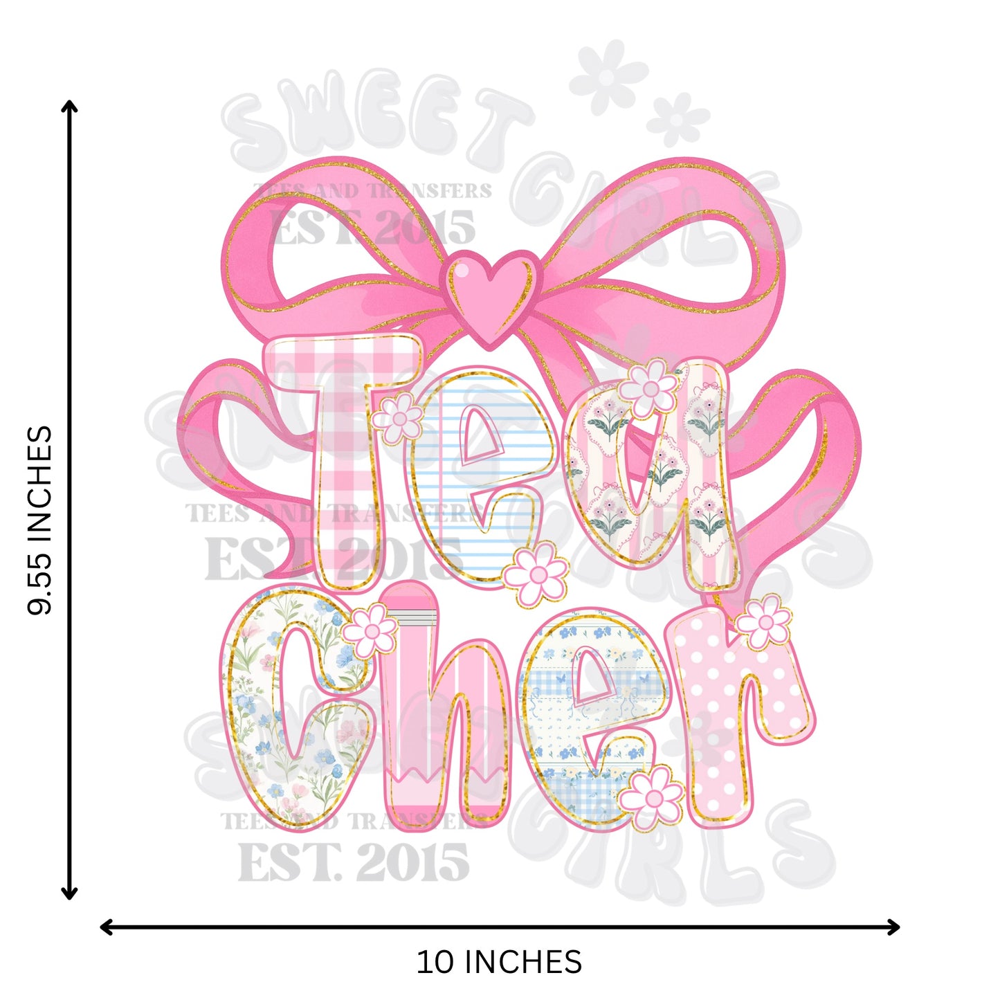 Pink Coquette Teacher Bow DTF Transfer – Direct to Film Heat Transfer Iron-On Sticker for T-Shirts, Sweatshirts, Bags | Preppy Teacher Design
