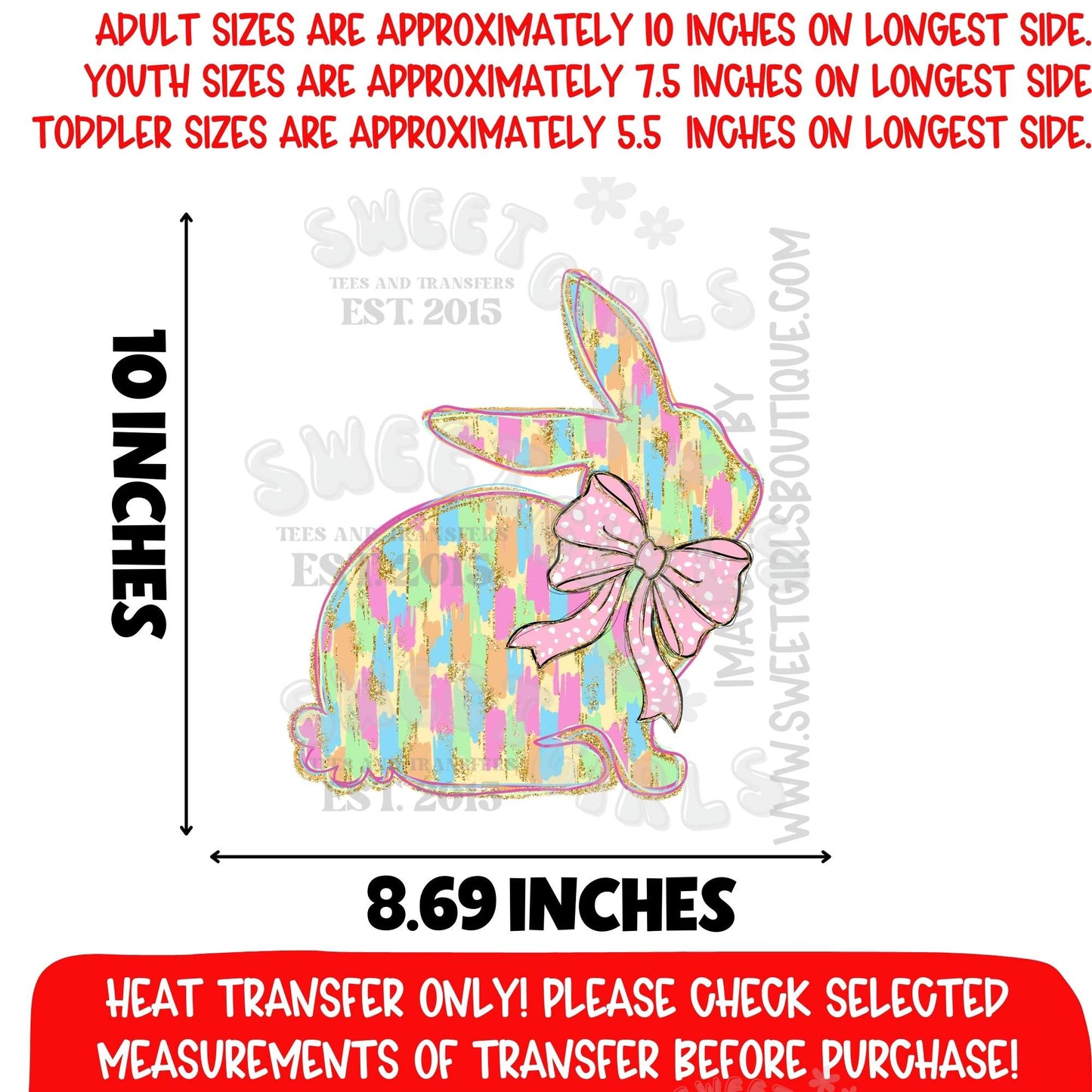 Pastel Bunny Bow DTF Heat Transfer | Brush Stroke Easter Rabbit | Spring Bunny Print | Trendy Easter Graphic | Not a Shirt