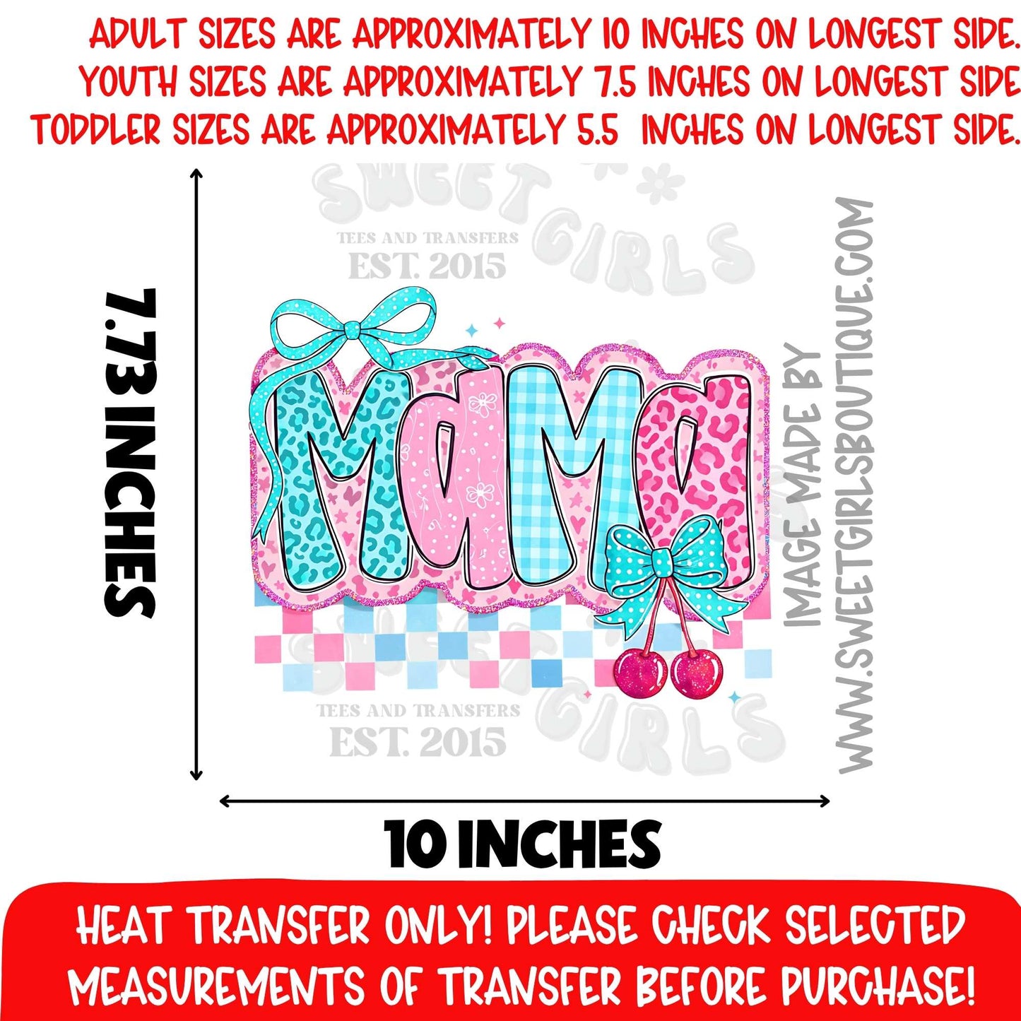 Mama Cherry Bow DTF Heat Transfer Not A Shirt