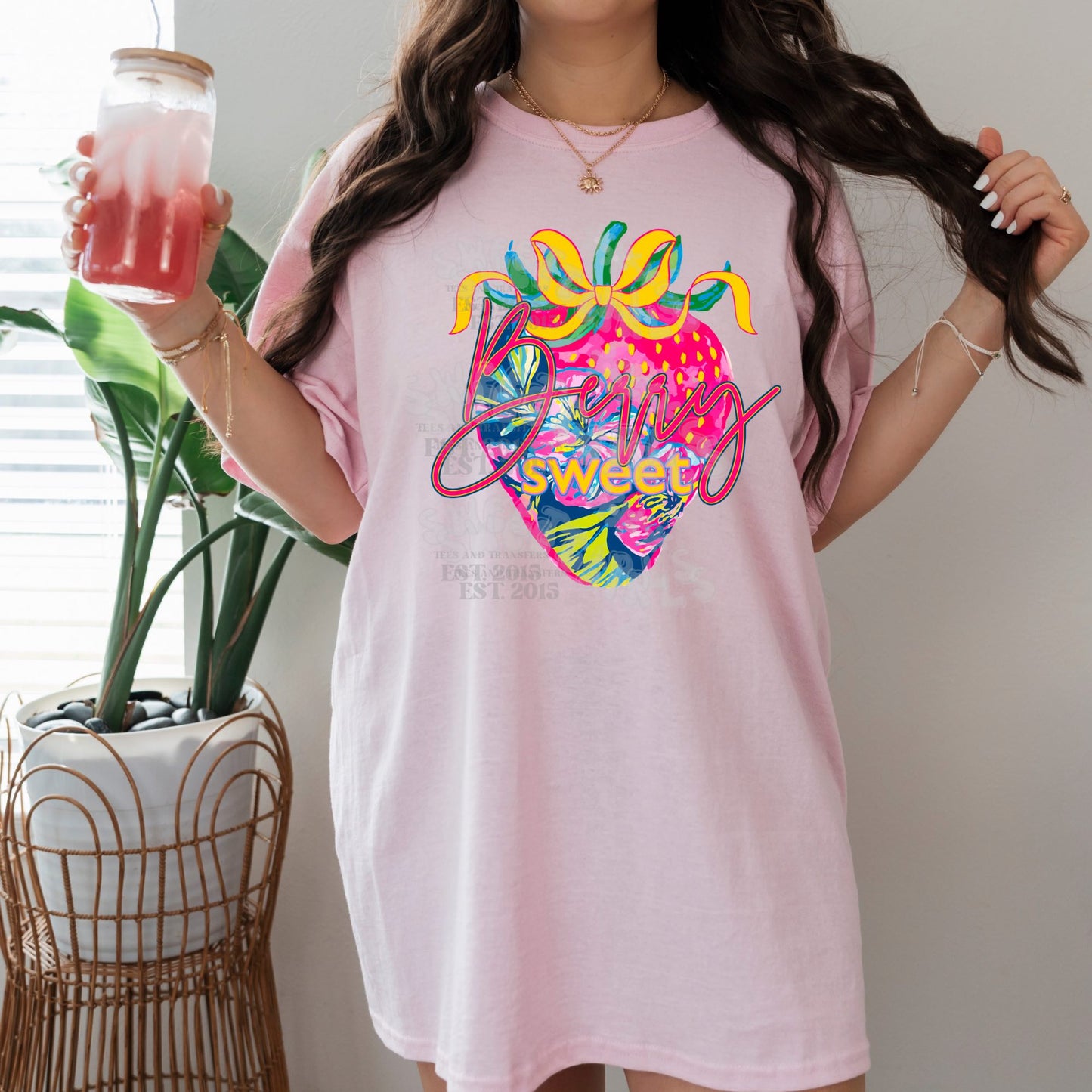 Berry Sweet Strawberry Bow DTF Transfer – Preppy Pink Fruit Iron-On Heat Transfer for Summer Fashion