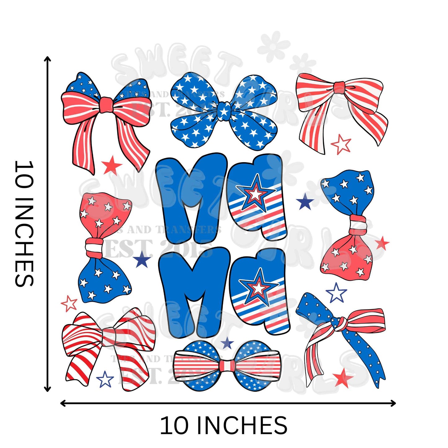 Star Bow Mama DTF Transfer – 4th of July USA Coquette Bow Iron-On – Direct to Film for Shirts, Sweatshirts, Bags – Patriotic Heat Transfer
