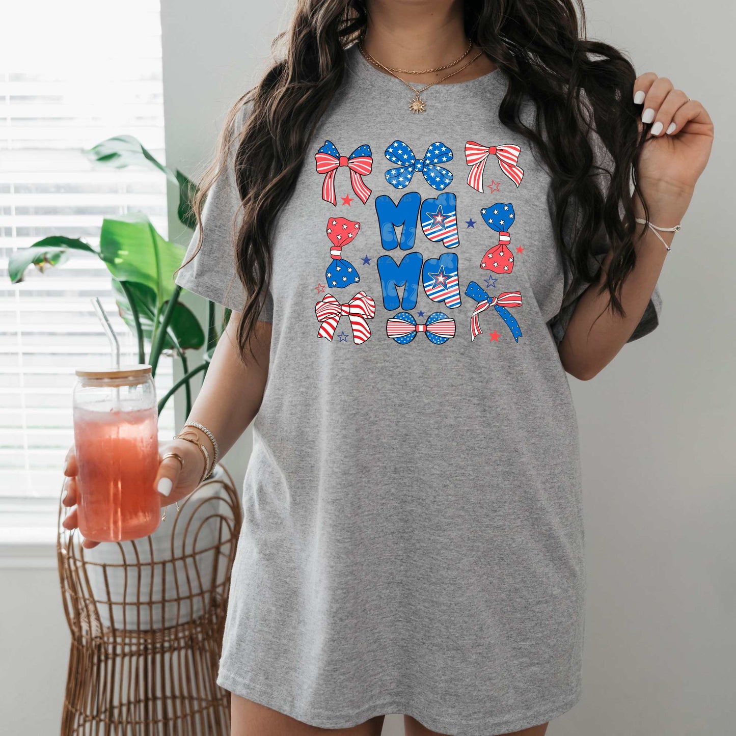 Star Bow Mama DTF Transfer – 4th of July USA Coquette Bow Iron-On – Direct to Film for Shirts, Sweatshirts, Bags – Patriotic Heat Transfer