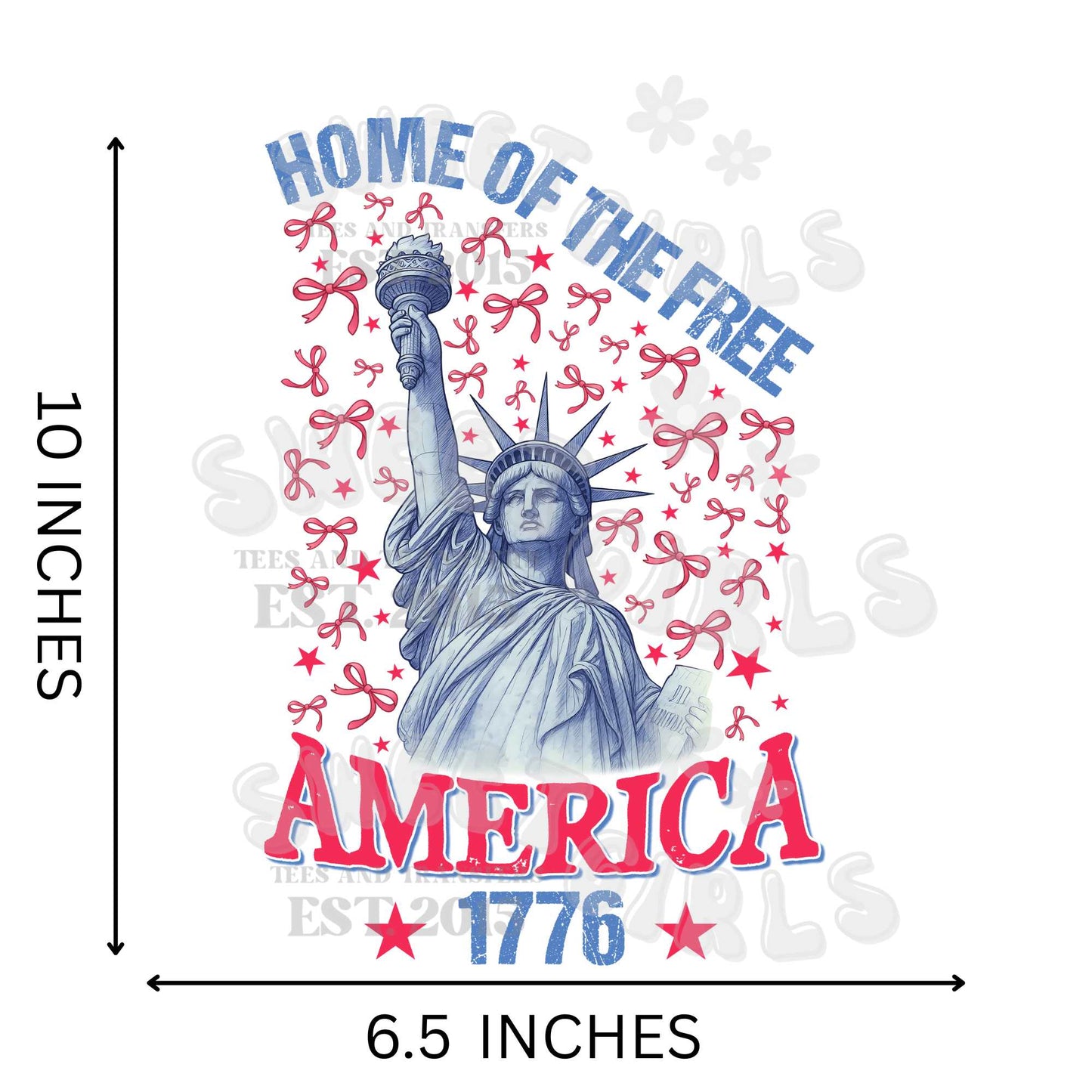Statue of Liberty Bow DTF Transfer – Home of the Free July 4th Iron-On Heat Transfer – Direct to Film Design for Patriotic Shirts & Decor