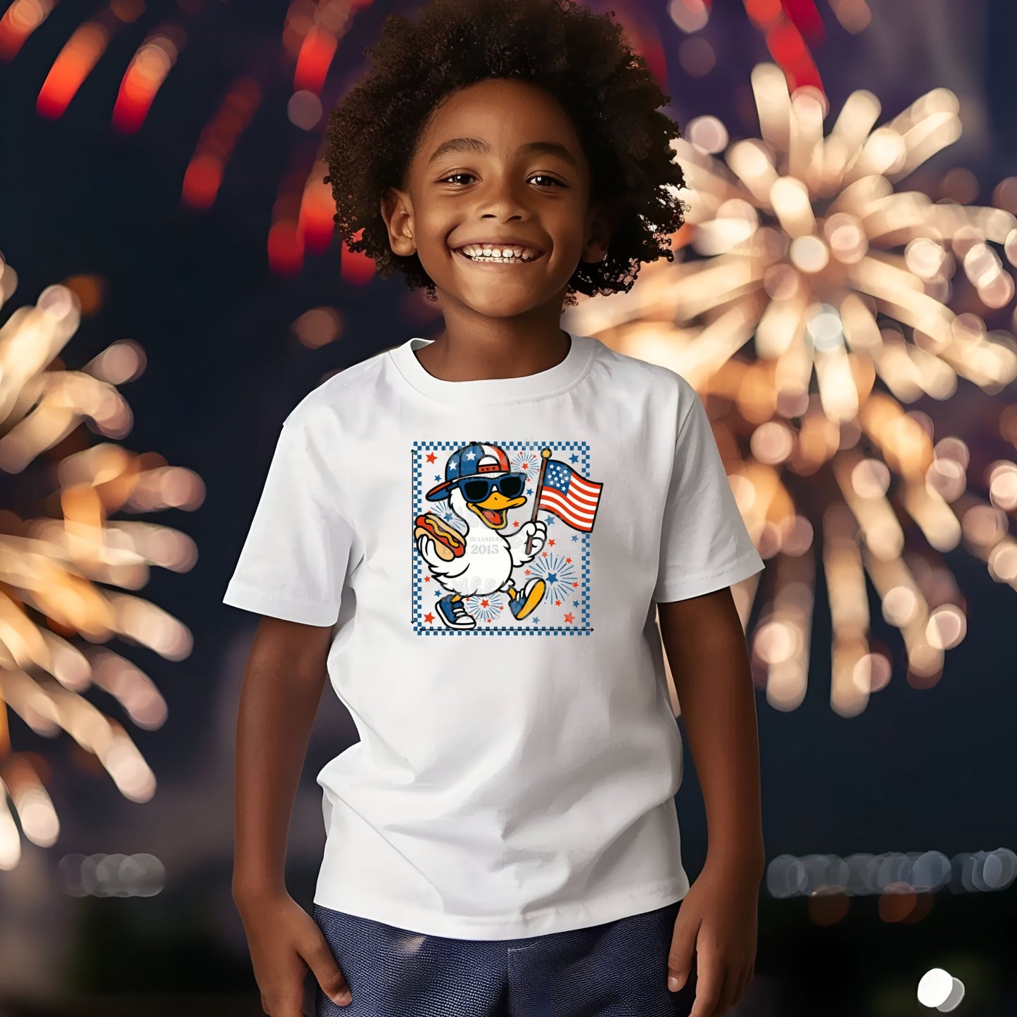 7.5 INCH Hat Wearing Hot Dog American Duck with Fireworks DTF Heat Transfer – July 4th Patriotic Duck Iron-On – Summer Holiday Heat Press Design