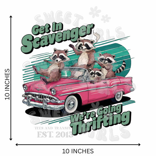 Ready to Press Get in Scavenger We're Going Thrifting Raccoons DTF Transfer – Iron On Heat Transfer for Tees, Sweatshirts, Bags