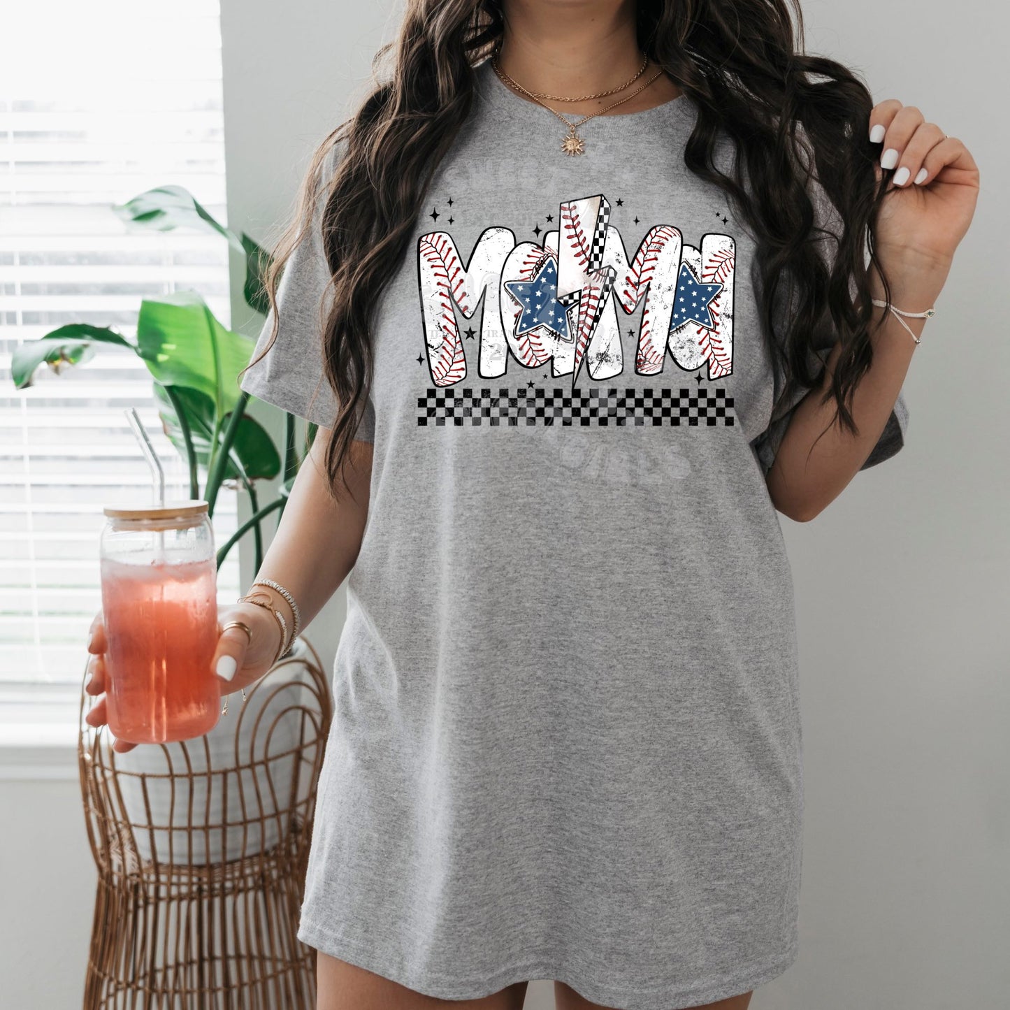 Baseball MOM Lightning Bolt Patriotic Stars DTF Transfer - Sports Mom Heat Transfer Iron-On