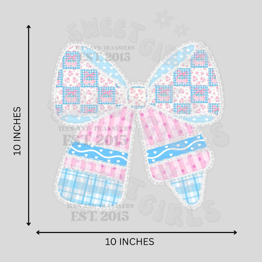 Patchwork Coquette Pencil Bow DTF Transfer - Cottagecore Preppy Heat Transfer Iron-On for T-Shirts & Bags