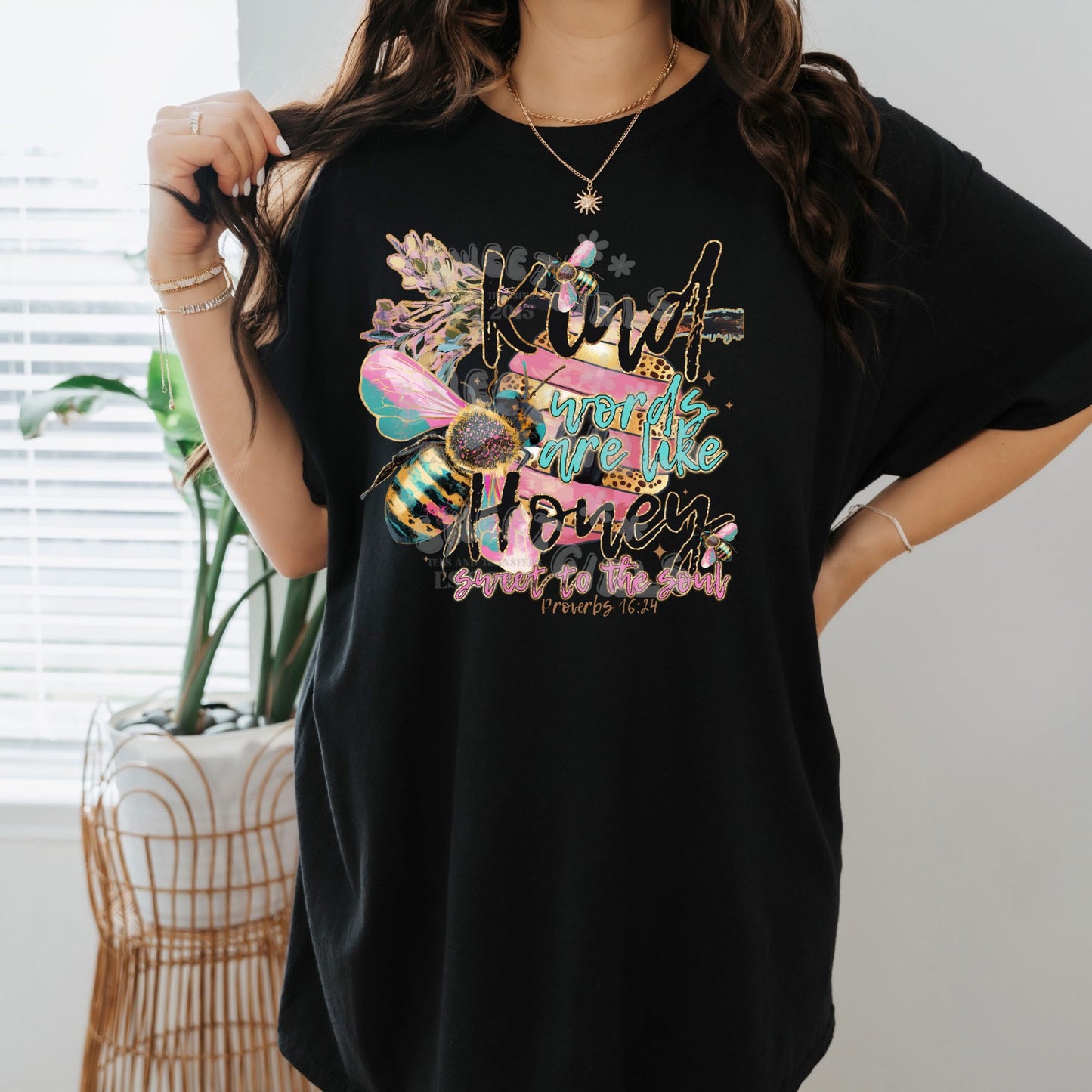 Kind Words Are Like Honey Bee Scripture DTF Transfer - Christian Faith Iron-On Heat Transfer for Shirts & Decor